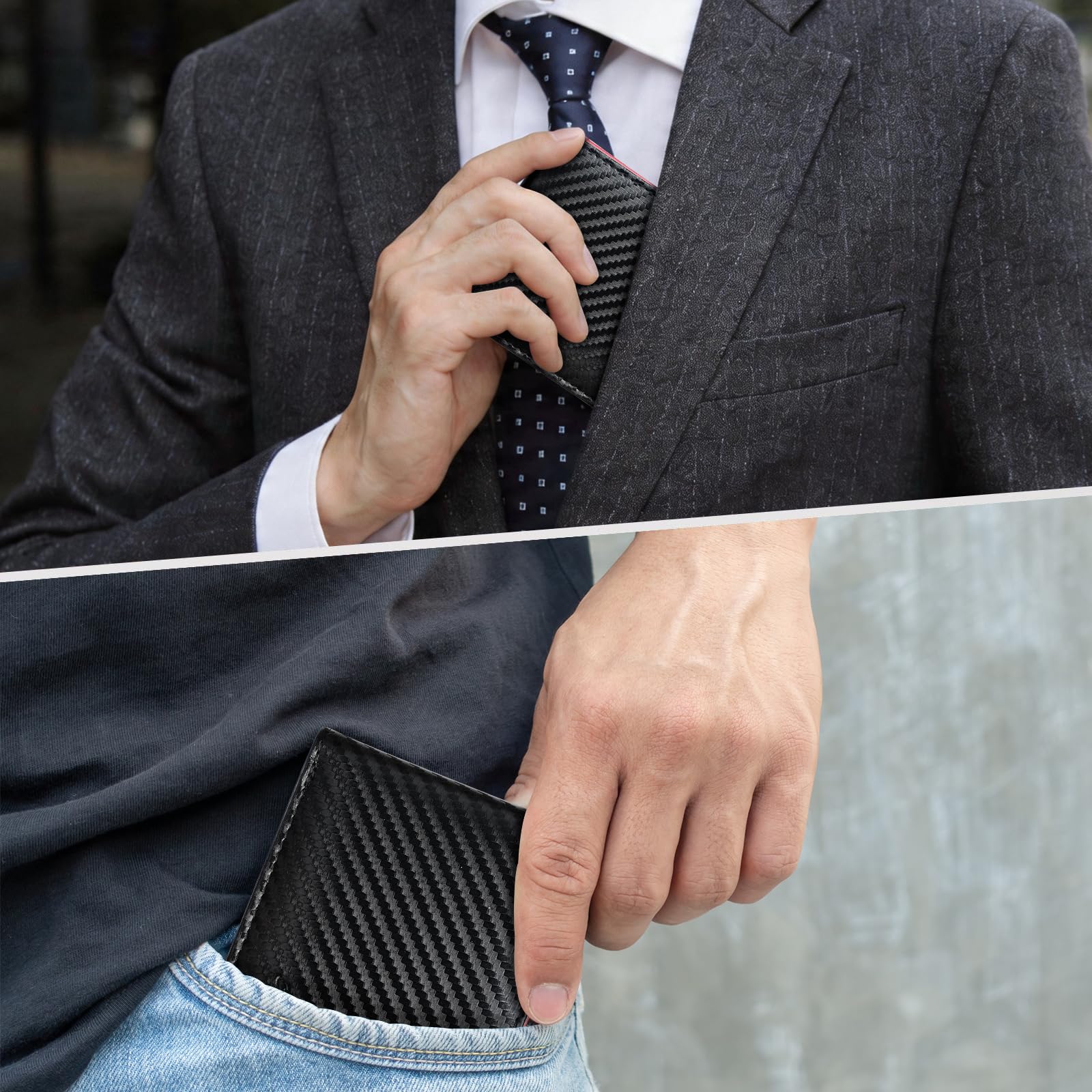 Cartera delgada Chelmon para hombre con ventana de identificación y bloqueo RFID, tarjetero minimalista plegable de bolsillo frontal para tarjetas de visita, regalo para hombres