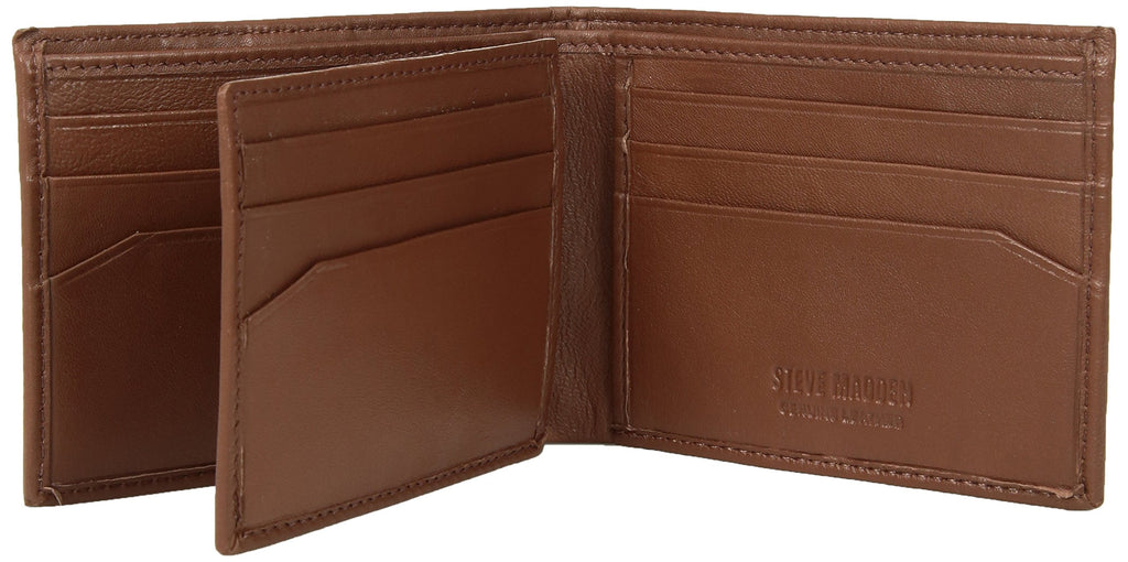 Steve Madden Men's Slim Leather Wallet with Extra Capacity Attached Flip Pockets