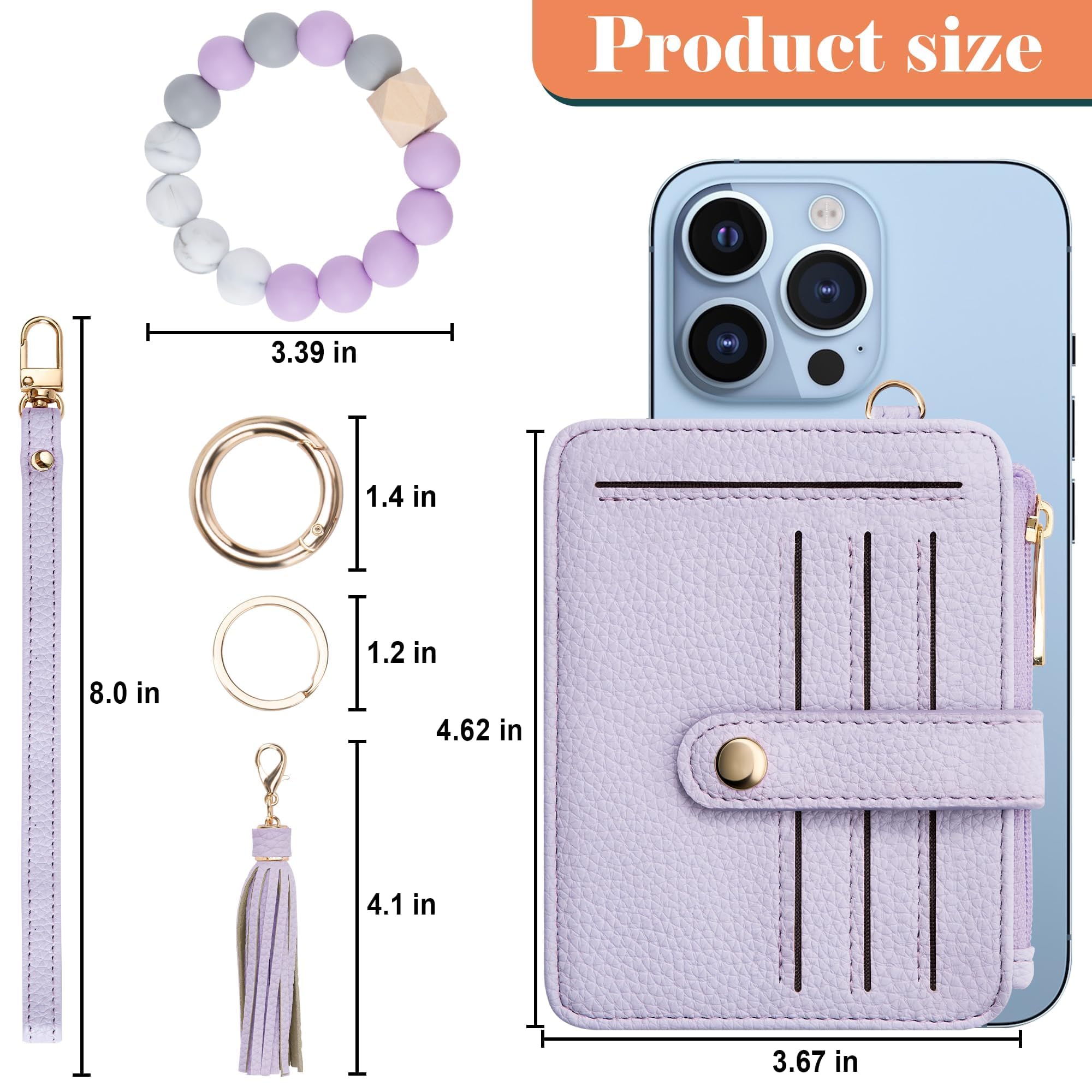 Credit Card Holder for Women, Small Keychain Wristlet Wallets | RFID Blocking Card Wallet with Silicone Beaded, Tassel, ID Window, Keyring and Zipper Coin Pocket