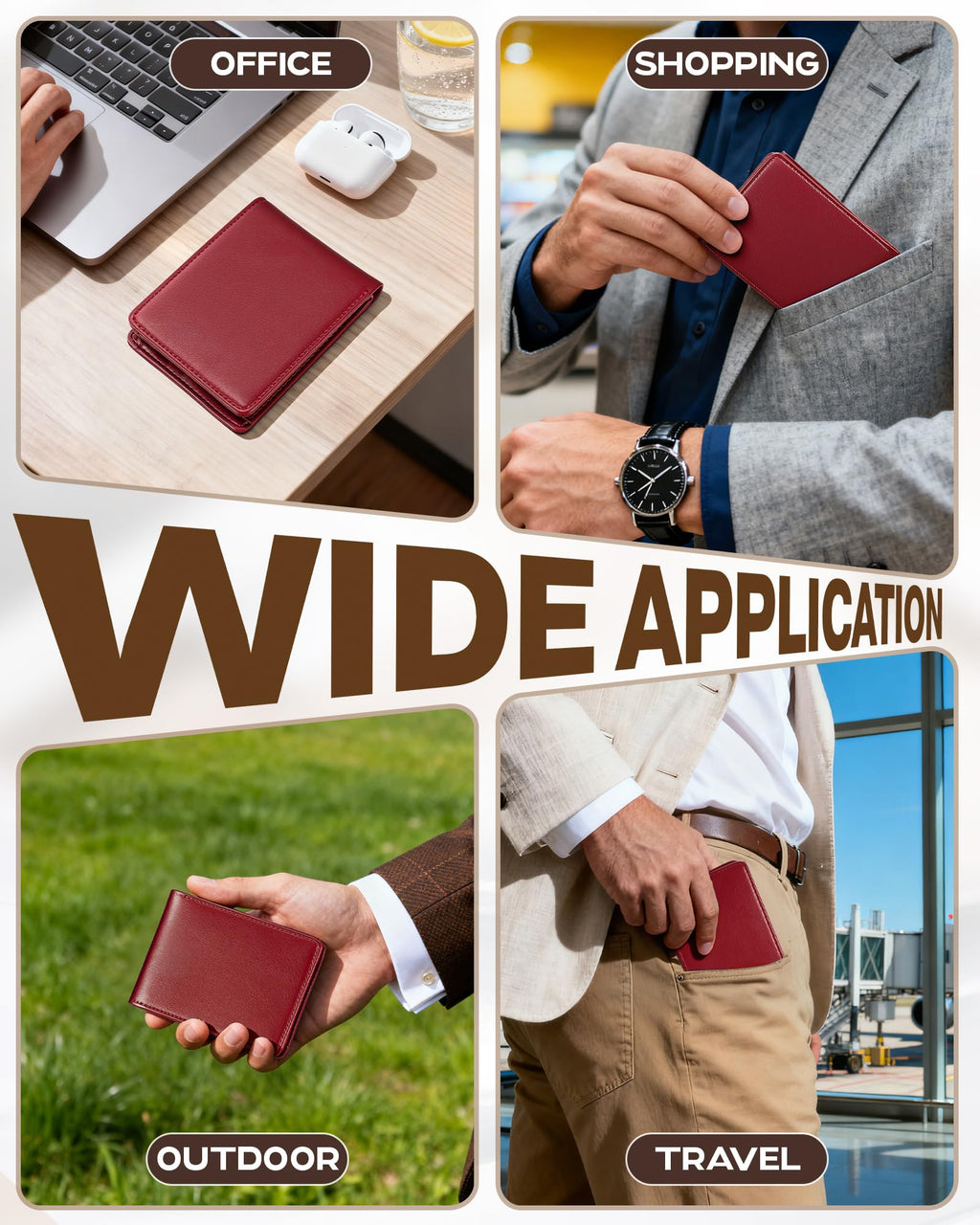 Billetera GNDR para hombre, doble pliegue, negra, con bloqueo RFID, delgada, de piel sintética, tarjetero, bolsillo frontal, accesorios minimalistas para hombre con caja de regalo