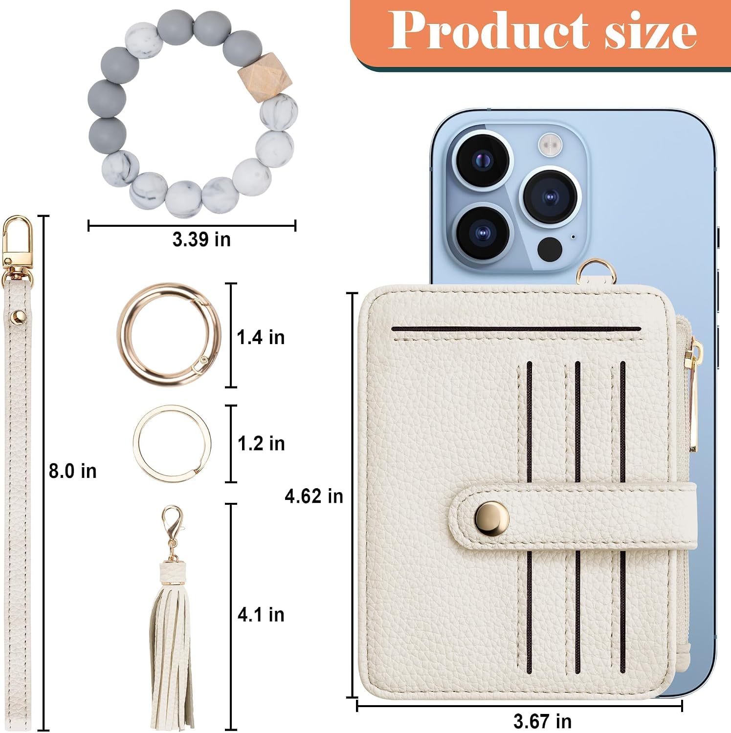 Credit Card Holder for Women, Small Keychain Wristlet Wallets | RFID Blocking Card Wallet with Silicone Beaded, Tassel, ID Window, Keyring and Zipper Coin Pocket