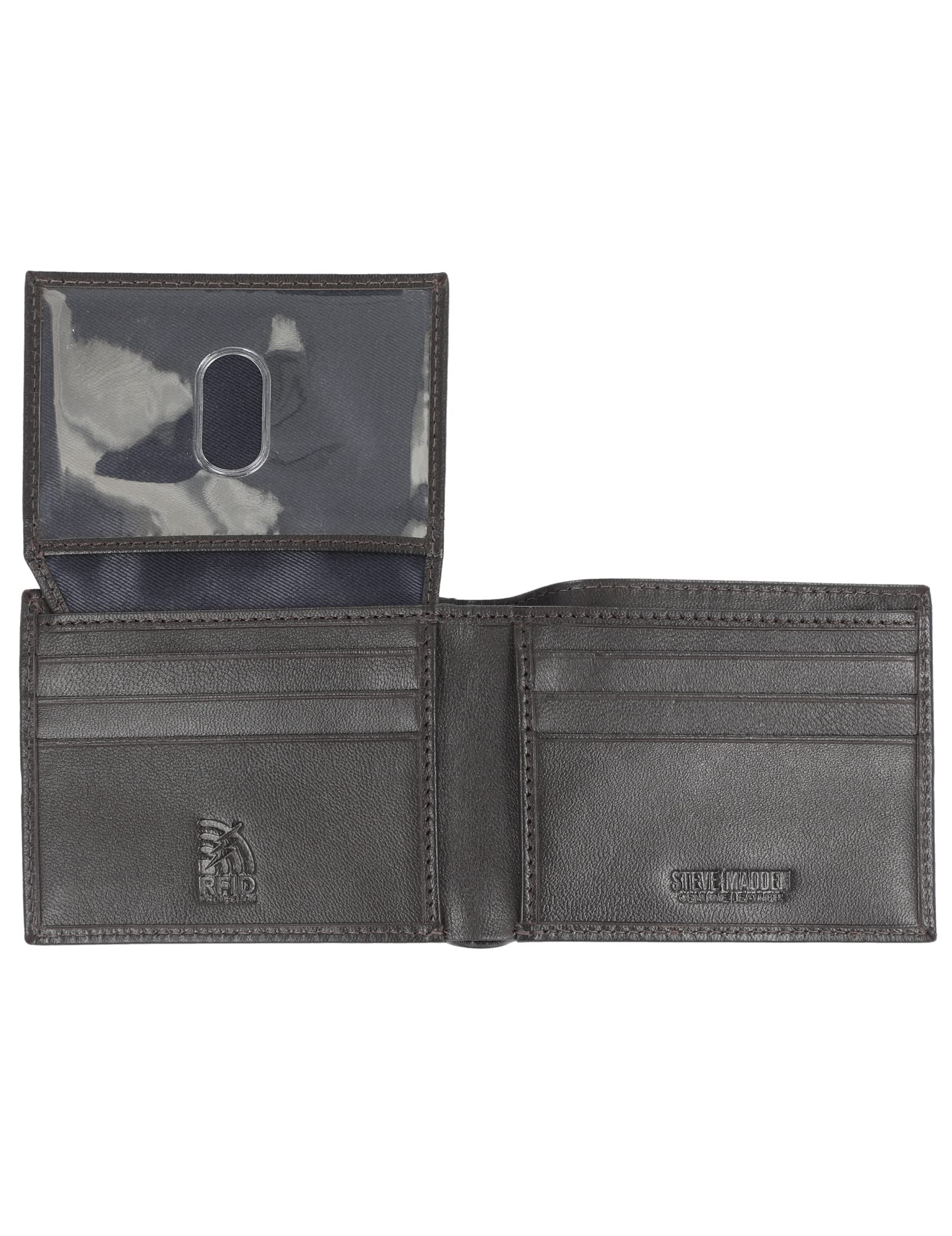 Steve Madden Men's Slim Leather Wallet with Extra Capacity Attached Flip Pockets