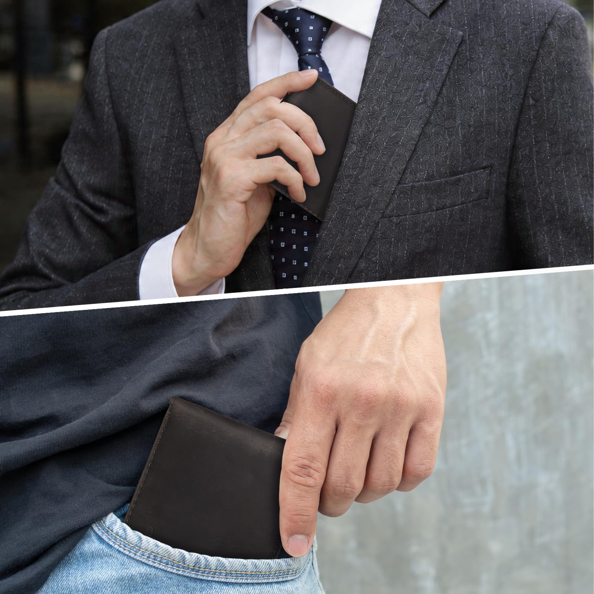 Cartera delgada Chelmon para hombre con ventana de identificación y bloqueo RFID, tarjetero minimalista plegable de bolsillo frontal para tarjetas de visita, regalo para hombres