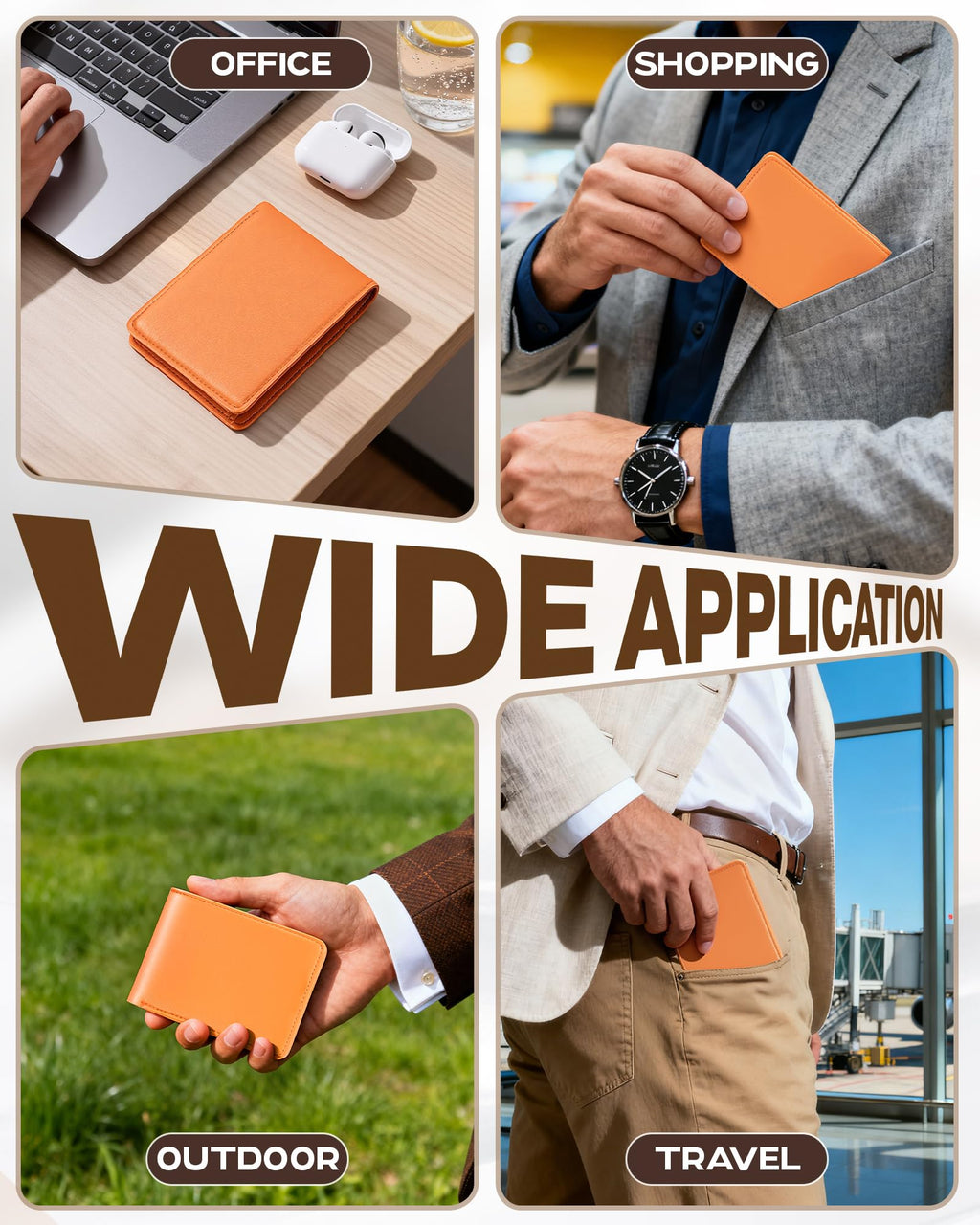 Billetera GNDR para hombre, doble pliegue, negra, con bloqueo RFID, delgada, de piel sintética, tarjetero, bolsillo frontal, accesorios minimalistas para hombre con caja de regalo