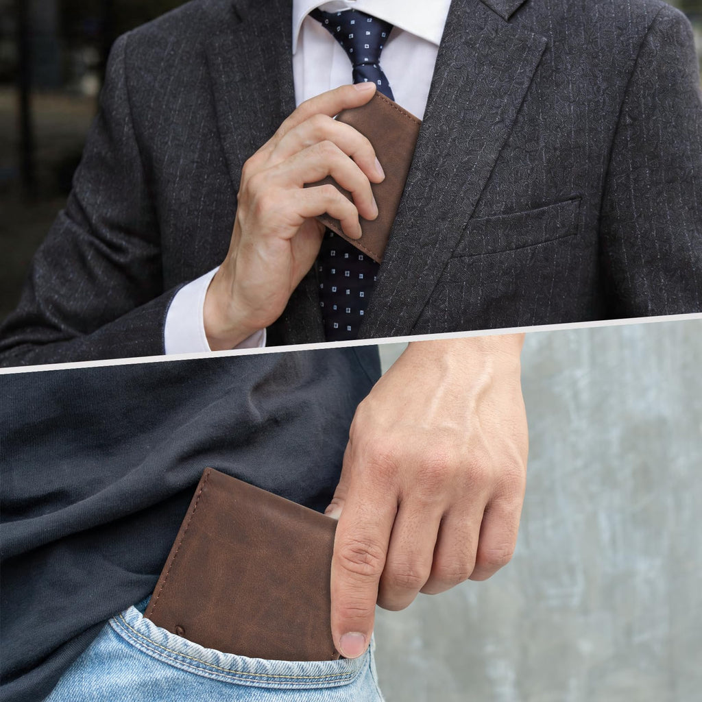 Cartera delgada Chelmon para hombre con ventana de identificación y bloqueo RFID, tarjetero minimalista plegable de bolsillo frontal para tarjetas de visita, regalo para hombres