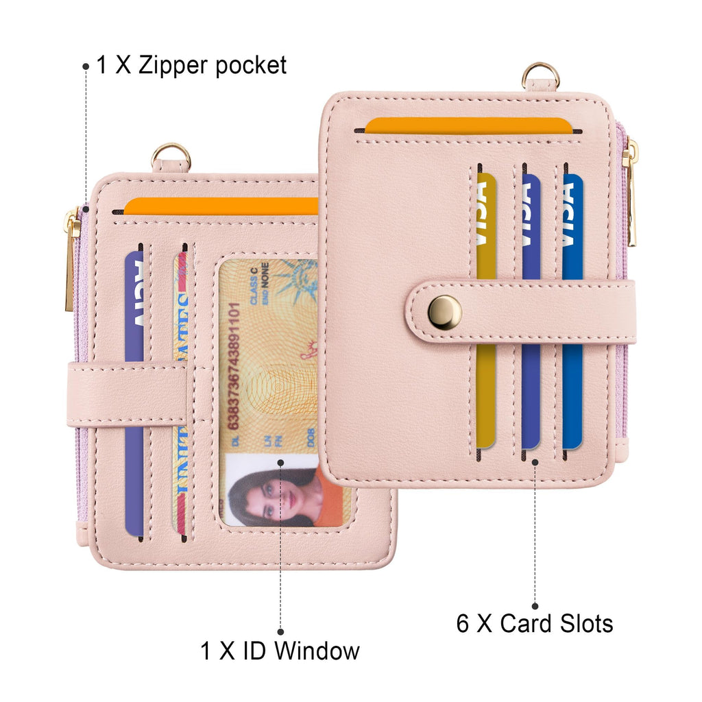 Credit Card Holder for Women, Small Keychain Wristlet Wallets | RFID Blocking Card Wallet with Silicone Beaded, Tassel, ID Window, Keyring and Zipper Coin Pocket
