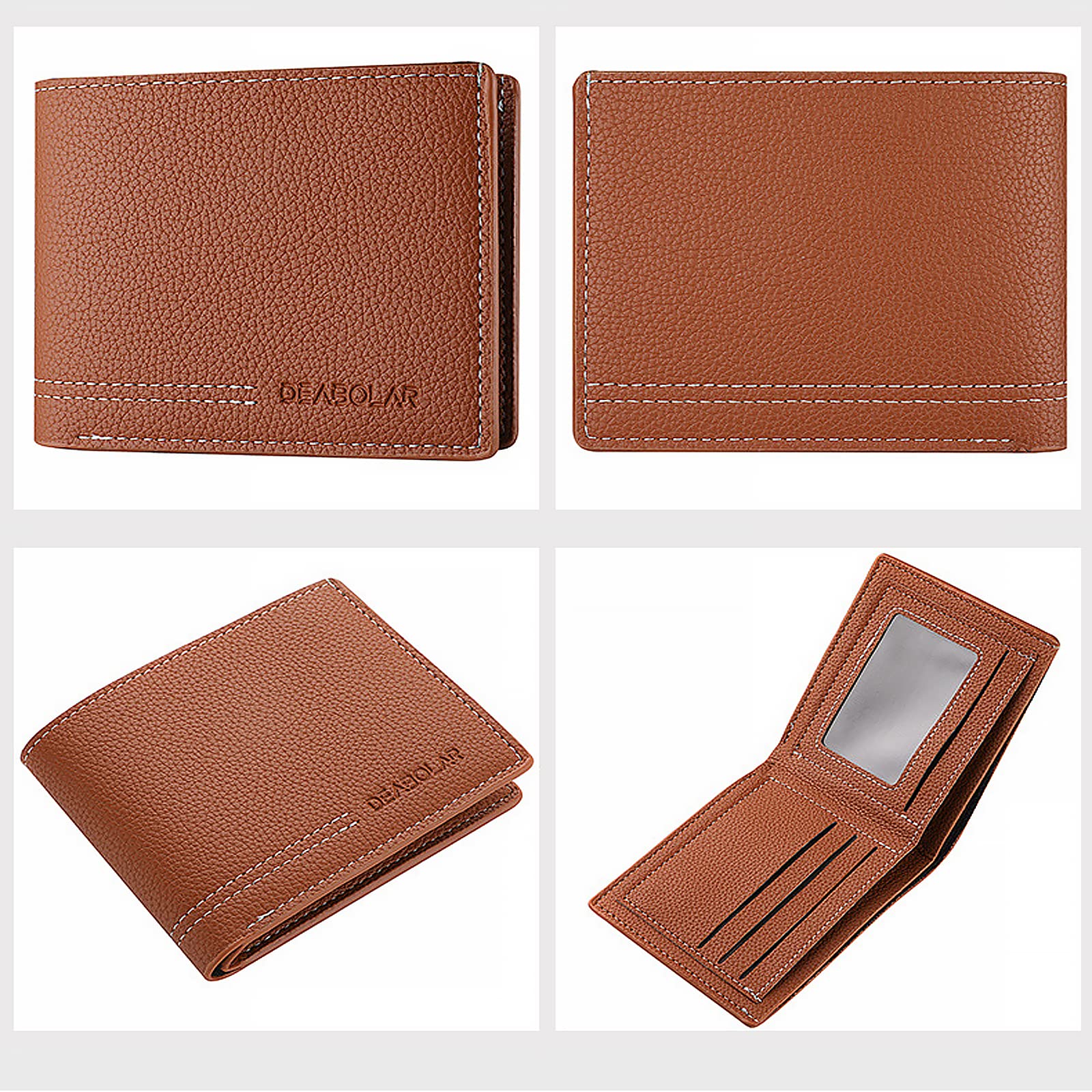 Men Wallet Black PU Material 4 Card Holder 2 Money Pockets 1 Clear Window Suitable for Gifts without RFID Slim Small for Traveling