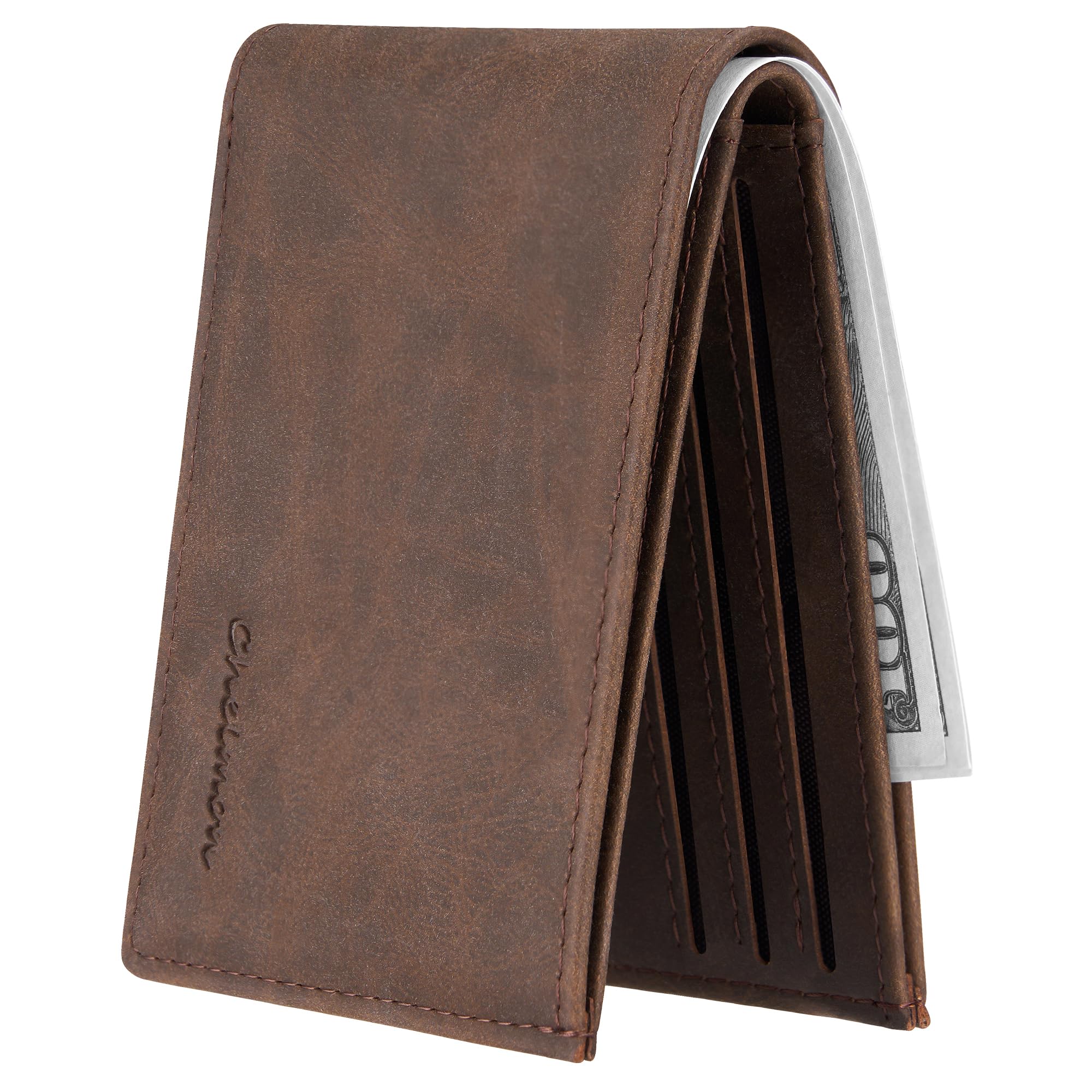 Chelmon Slim Wallet for Men ID Window with RFID Blocking Front Pocket Minimalist Bifold Bussiness Card Holder Gift for Men