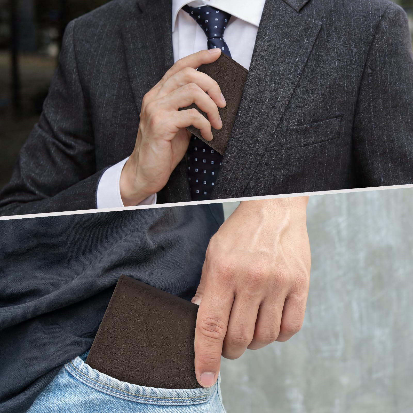 Cartera delgada Chelmon para hombre con ventana de identificación y bloqueo RFID, tarjetero minimalista plegable de bolsillo frontal para tarjetas de visita, regalo para hombres