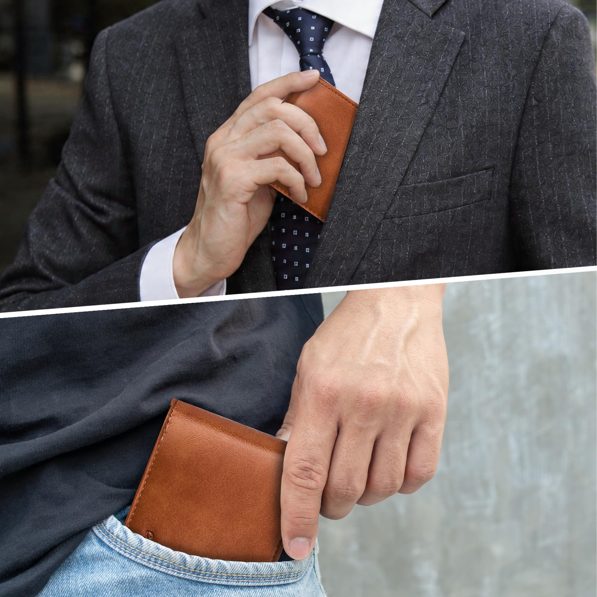 Cartera delgada Chelmon para hombre con ventana de identificación y bloqueo RFID, tarjetero minimalista plegable de bolsillo frontal para tarjetas de visita, regalo para hombres