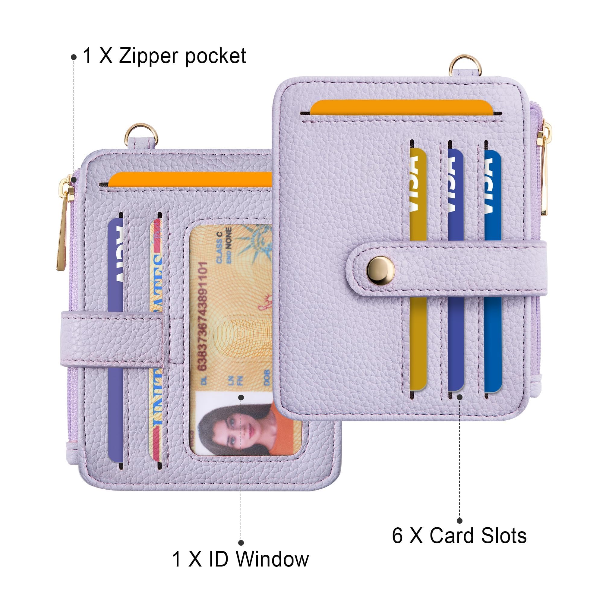 Credit Card Holder for Women, Small Keychain Wristlet Wallets | RFID Blocking Card Wallet with Silicone Beaded, Tassel, ID Window, Keyring and Zipper Coin Pocket