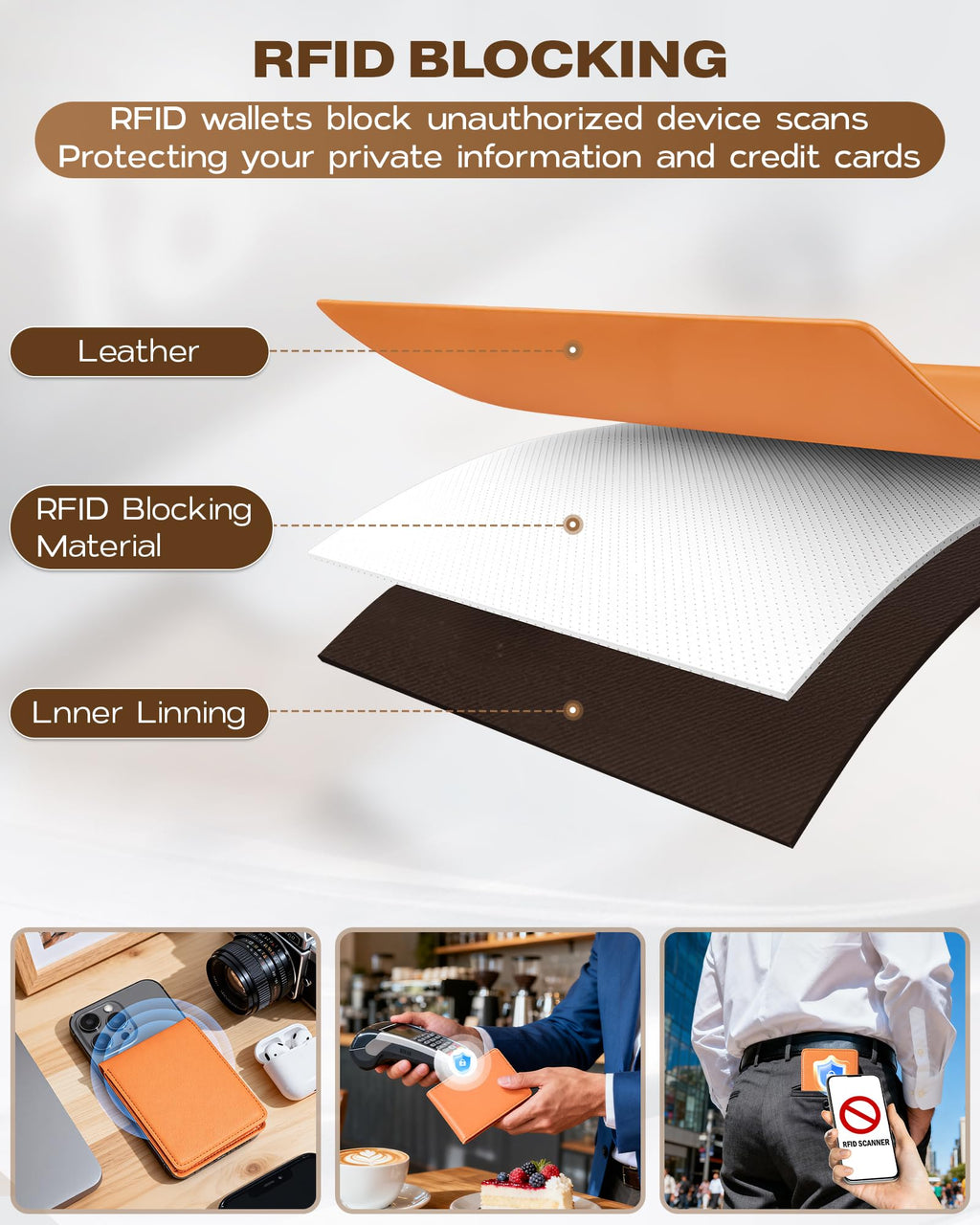 Billetera GNDR para hombre, doble pliegue, negra, con bloqueo RFID, delgada, de piel sintética, tarjetero, bolsillo frontal, accesorios minimalistas para hombre con caja de regalo