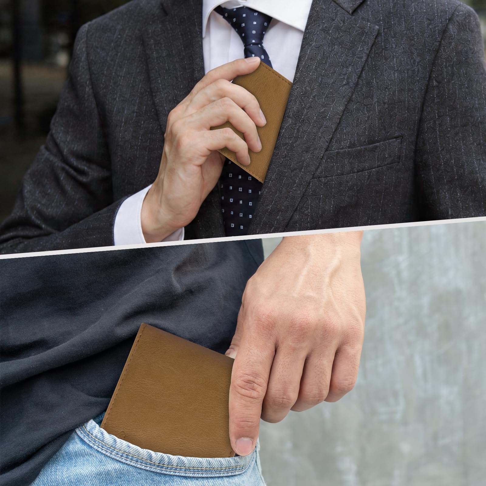 Cartera delgada Chelmon para hombre con ventana de identificación y bloqueo RFID, tarjetero minimalista plegable de bolsillo frontal para tarjetas de visita, regalo para hombres