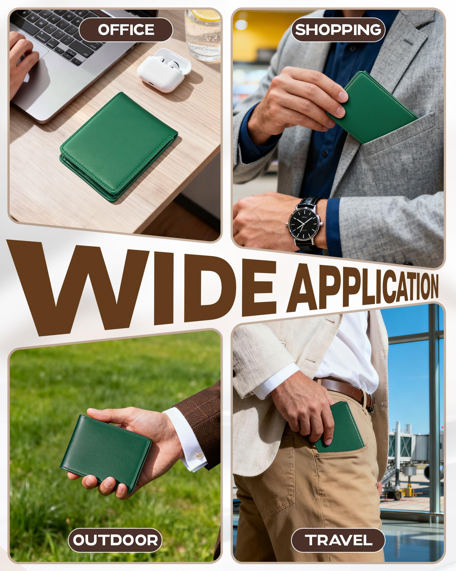 Billetera GNDR para hombre, doble pliegue, negra, con bloqueo RFID, delgada, de piel sintética, tarjetero, bolsillo frontal, accesorios minimalistas para hombre con caja de regalo