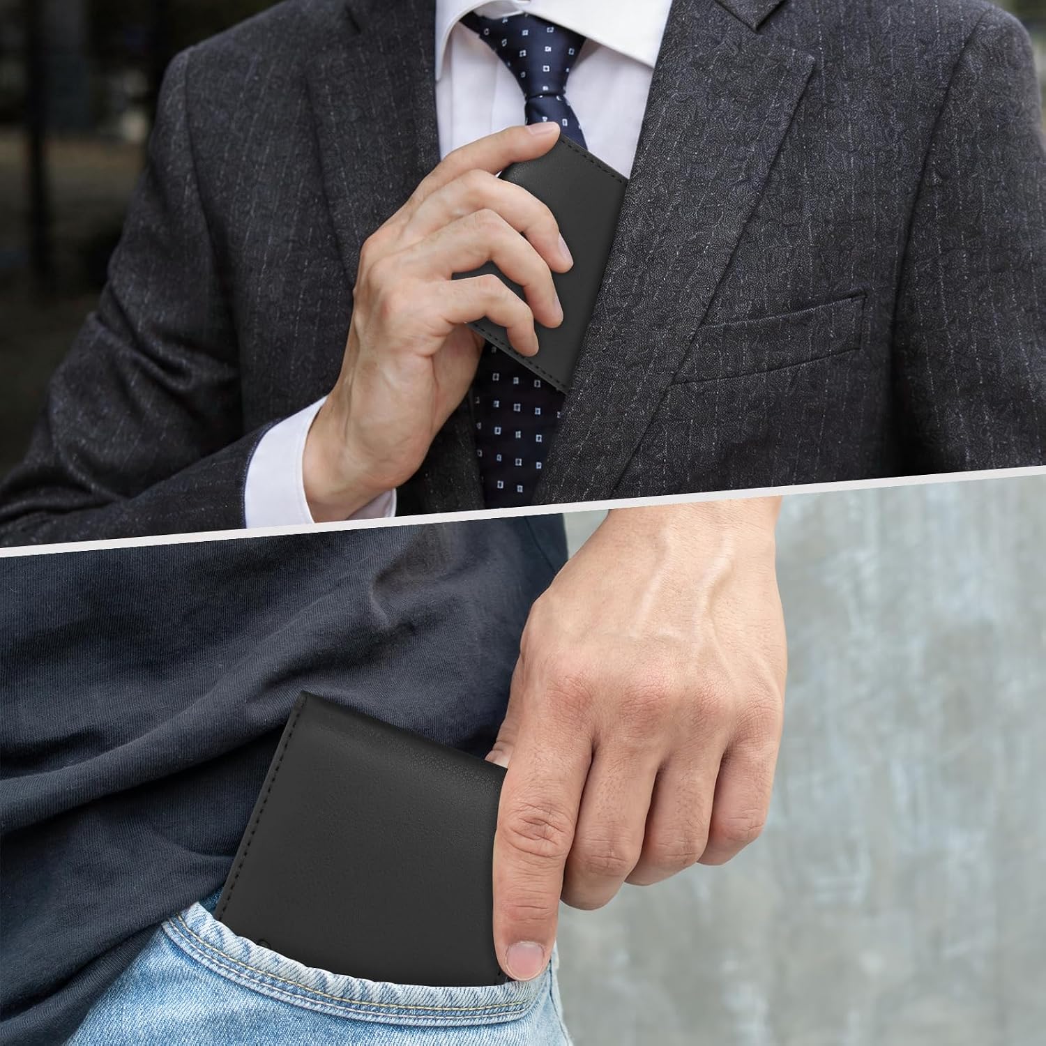 Cartera delgada Chelmon para hombre con ventana de identificación y bloqueo RFID, tarjetero minimalista plegable de bolsillo frontal para tarjetas de visita, regalo para hombres