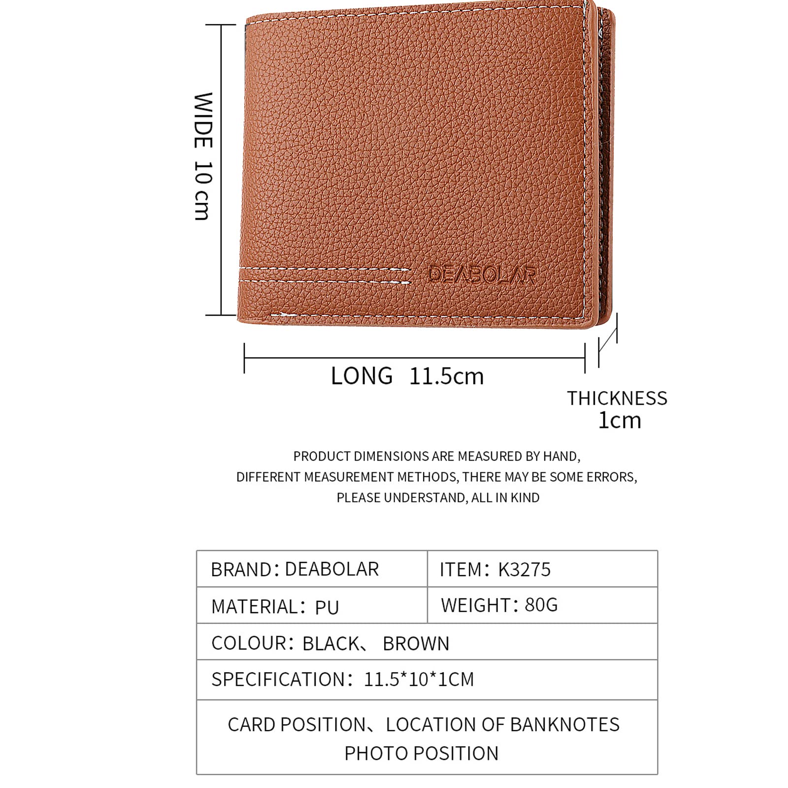 Men Wallet Black PU Material 4 Card Holder 2 Money Pockets 1 Clear Window Suitable for Gifts without RFID Slim Small for Traveling