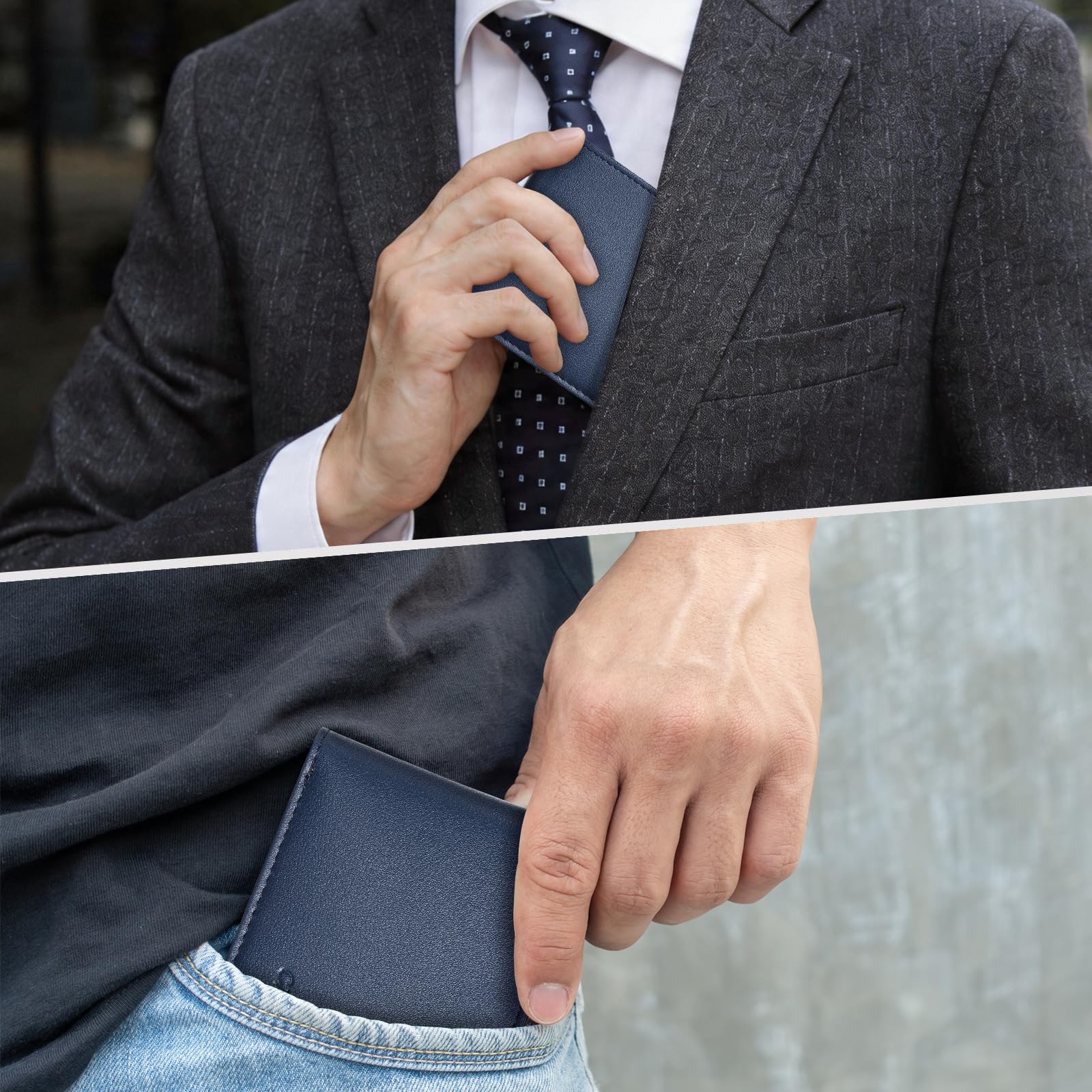 Cartera delgada Chelmon para hombre con ventana de identificación y bloqueo RFID, tarjetero minimalista plegable de bolsillo frontal para tarjetas de visita, regalo para hombres