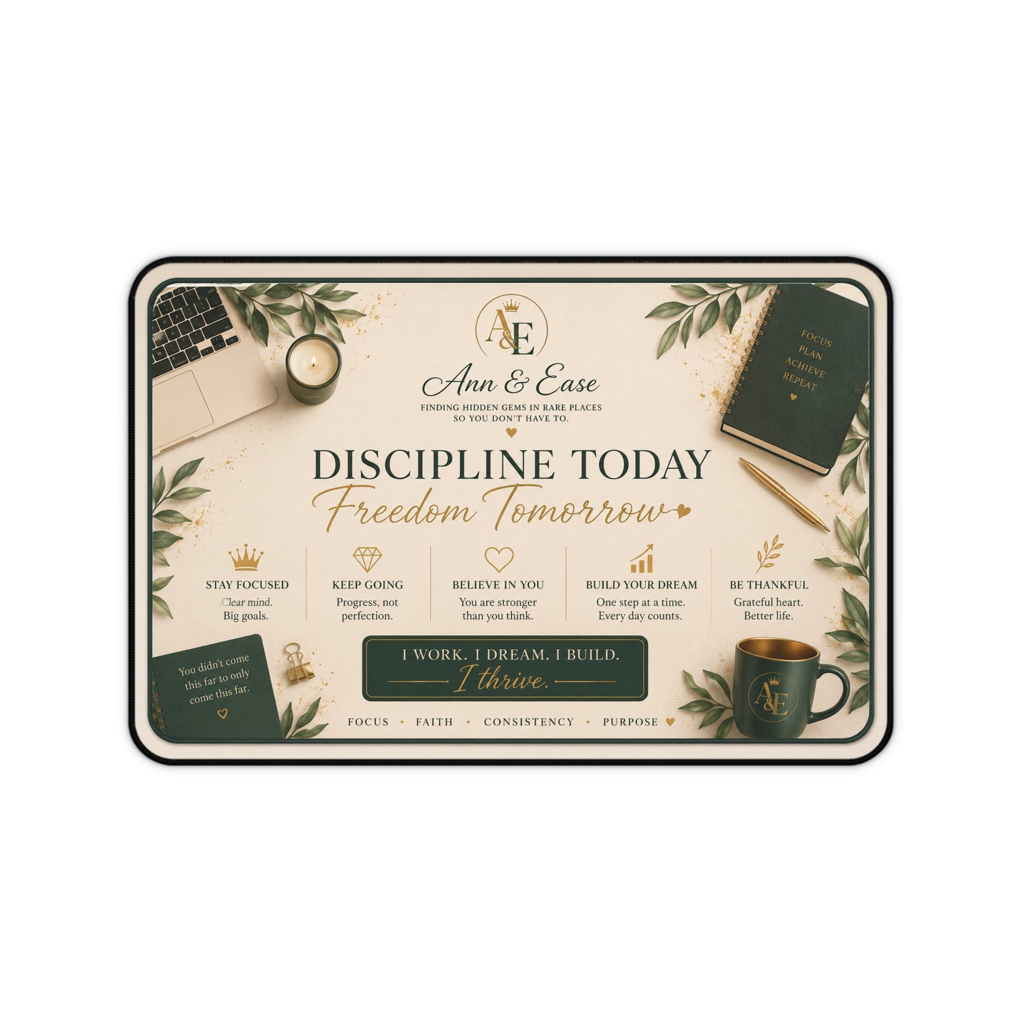 Discipline Today Desk Mat — Motivational Office Mousepad with 'Freedom Tomorrow' Inspirational Quote