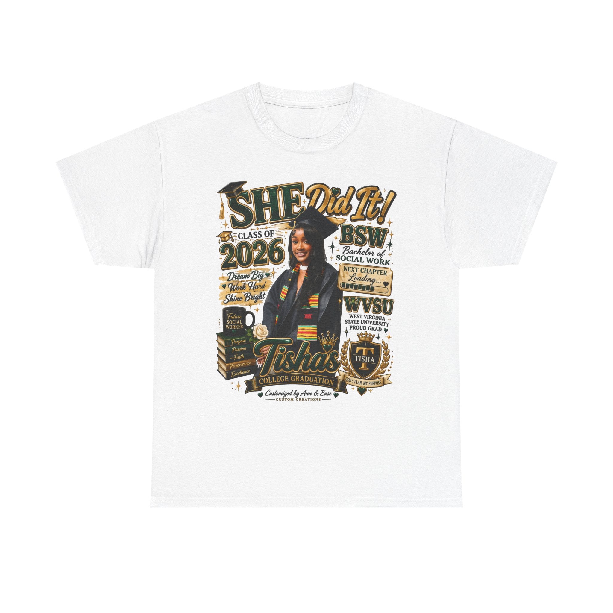 BSW Graduation T‑Shirt — "She Did It!" Personalized 2026 Social Work Grad Tee