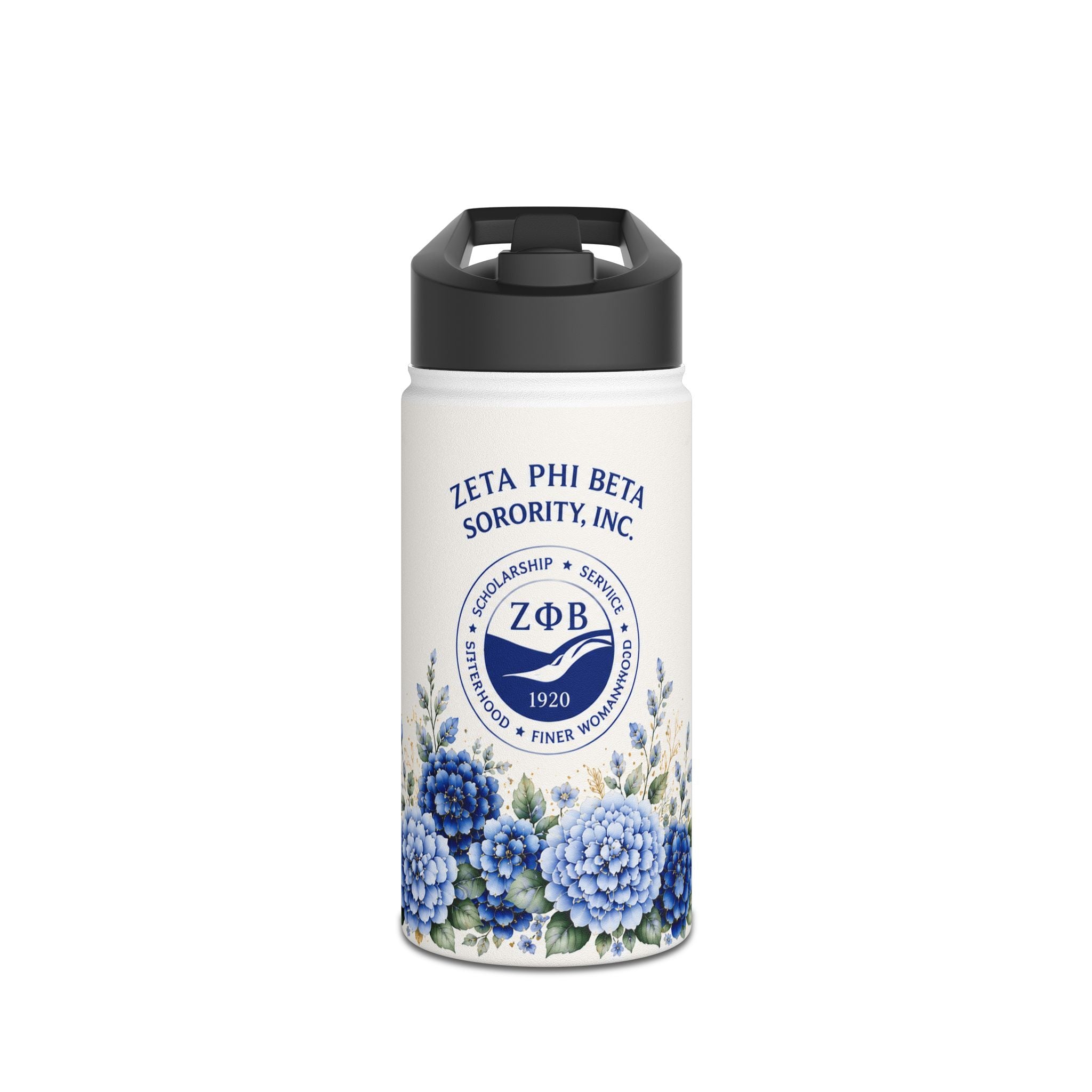 Zeta Phi Beta Floral Stainless Steel Water Bottle — Sorority Logo Hydration Bottle