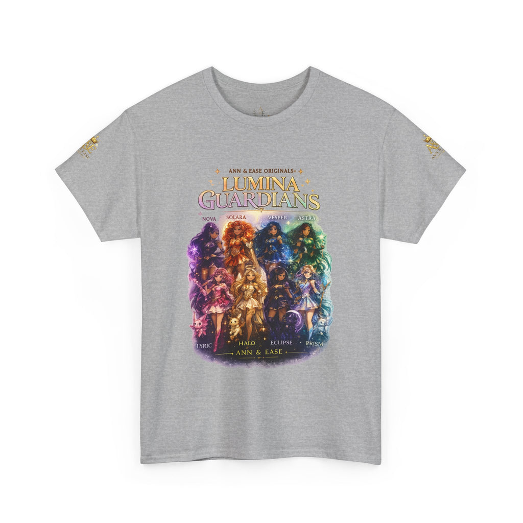 Camiseta gráfica Lumina Guardians — Camiseta con diseño de póster de personaje de fantasía a todo color