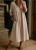 Women's V-Neck Dress – Lace Trim, Loose Fit, 7 Colors