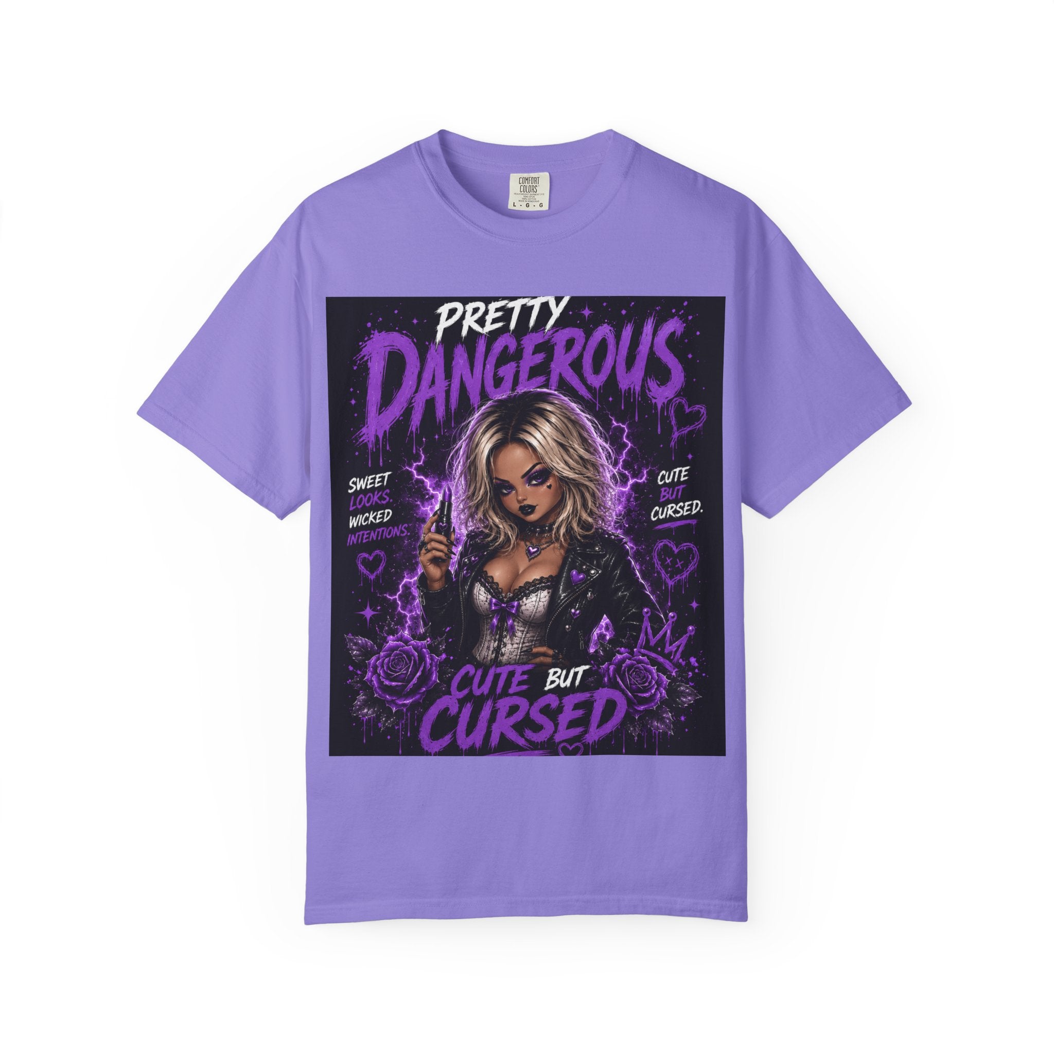 Pretty Dangerous "Cute But Cursed" T-Shirt — Gothic Purple Graphic Tee