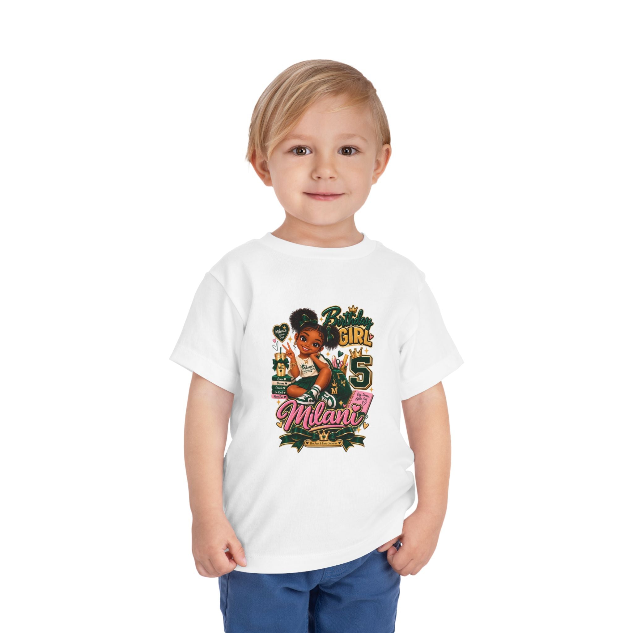 Toddler Tee — 'Milani's 5th Birthday' Cute Girl Graphic Shirt