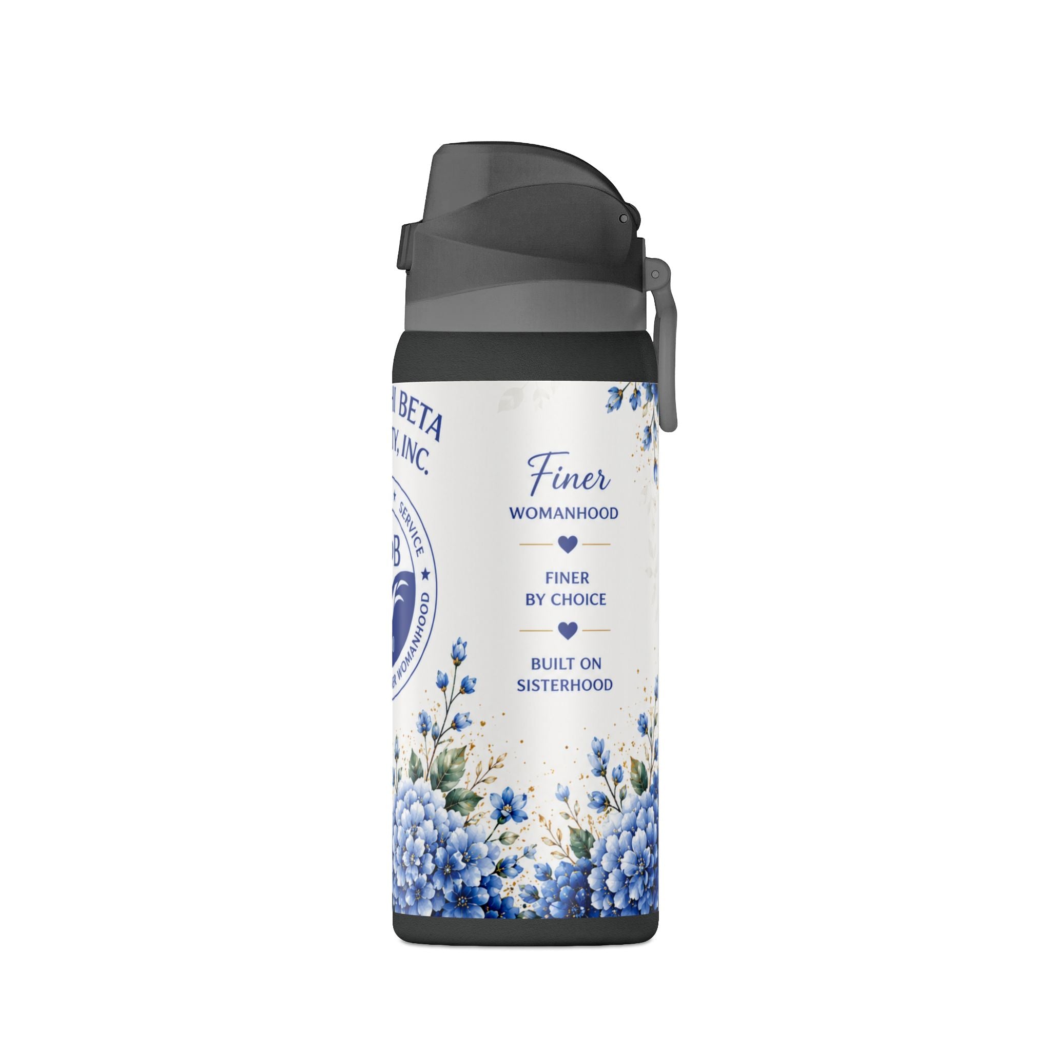Zeta Phi Beta 32oz Insulated Water Bottle — "Educate Elevate Empower" Floral Design