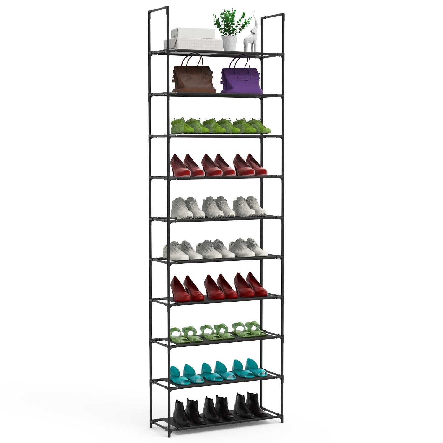Zapatero de 10 niveles, ahorra espacio, 25-30 pares, estante alto para zapatos 23.03x10.82x72.83 pulgadas, organizador vertical de zapatos de tela no tejida para pasillo, entrada, armario