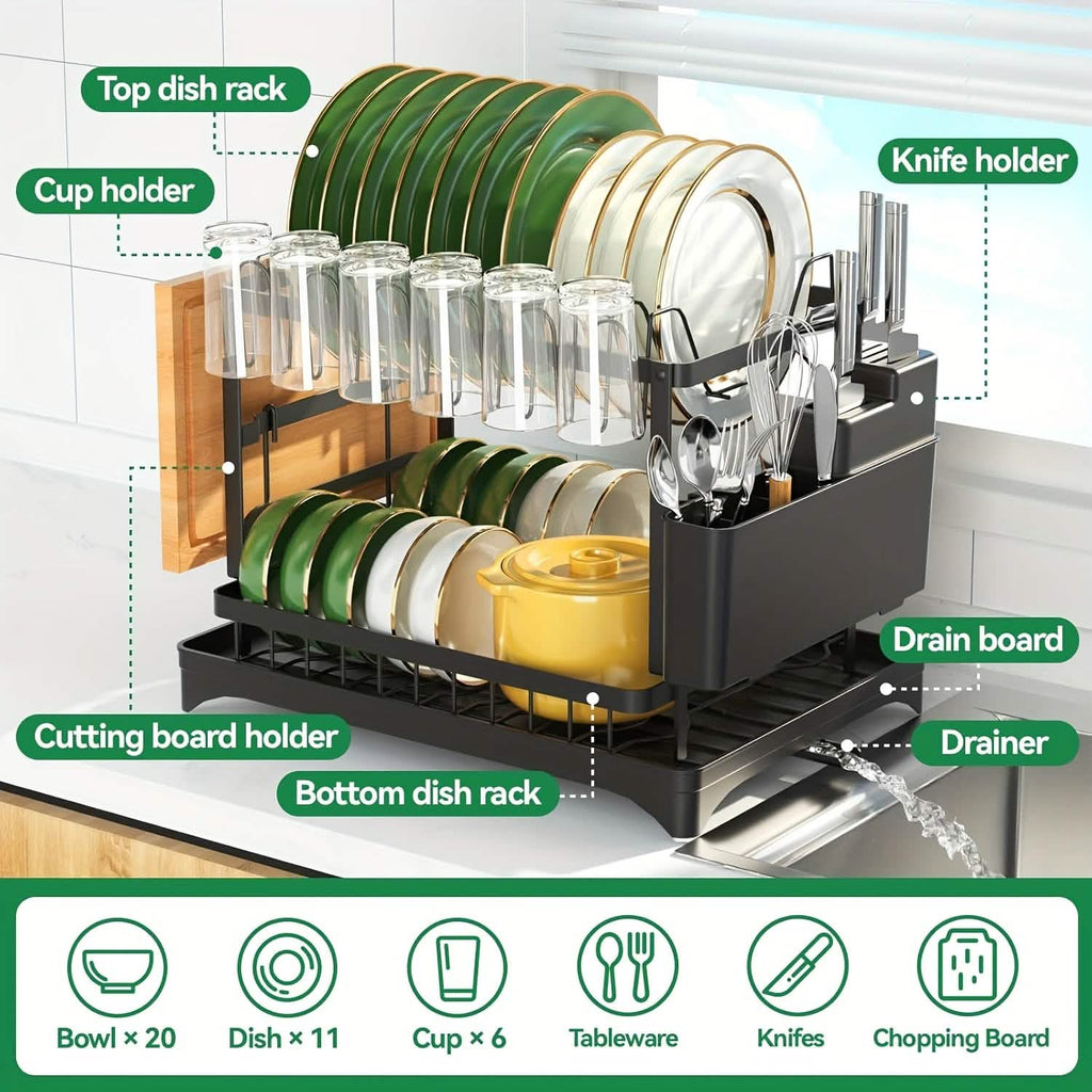 Estante escurreplatos metálico negro – 2 niveles / 3 niveles