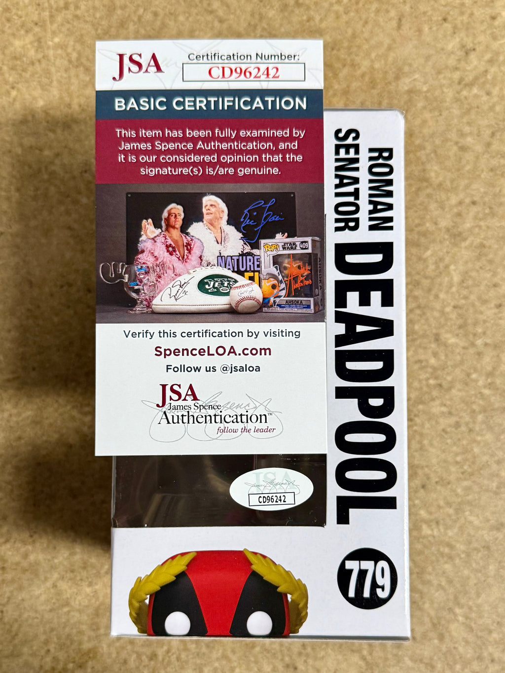 TJ Miller "Weasel" Firmado Senador Romano Deadpool Funko Pop #779 con COA de JSA