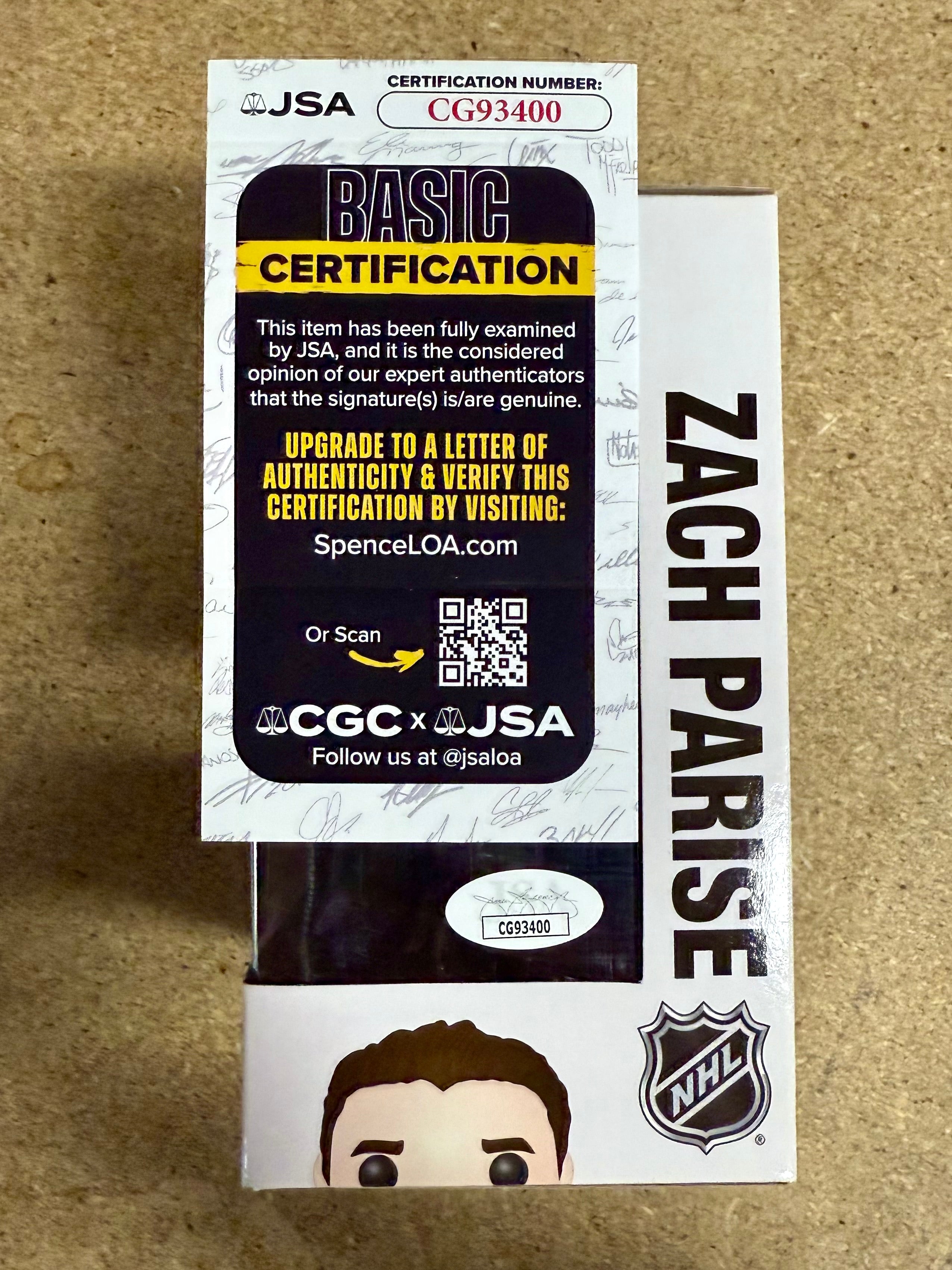 Zach Parise Funko Pop! Elevado #41 de la NHL Minnesota Wild, firmado, con COA de JSA 2018