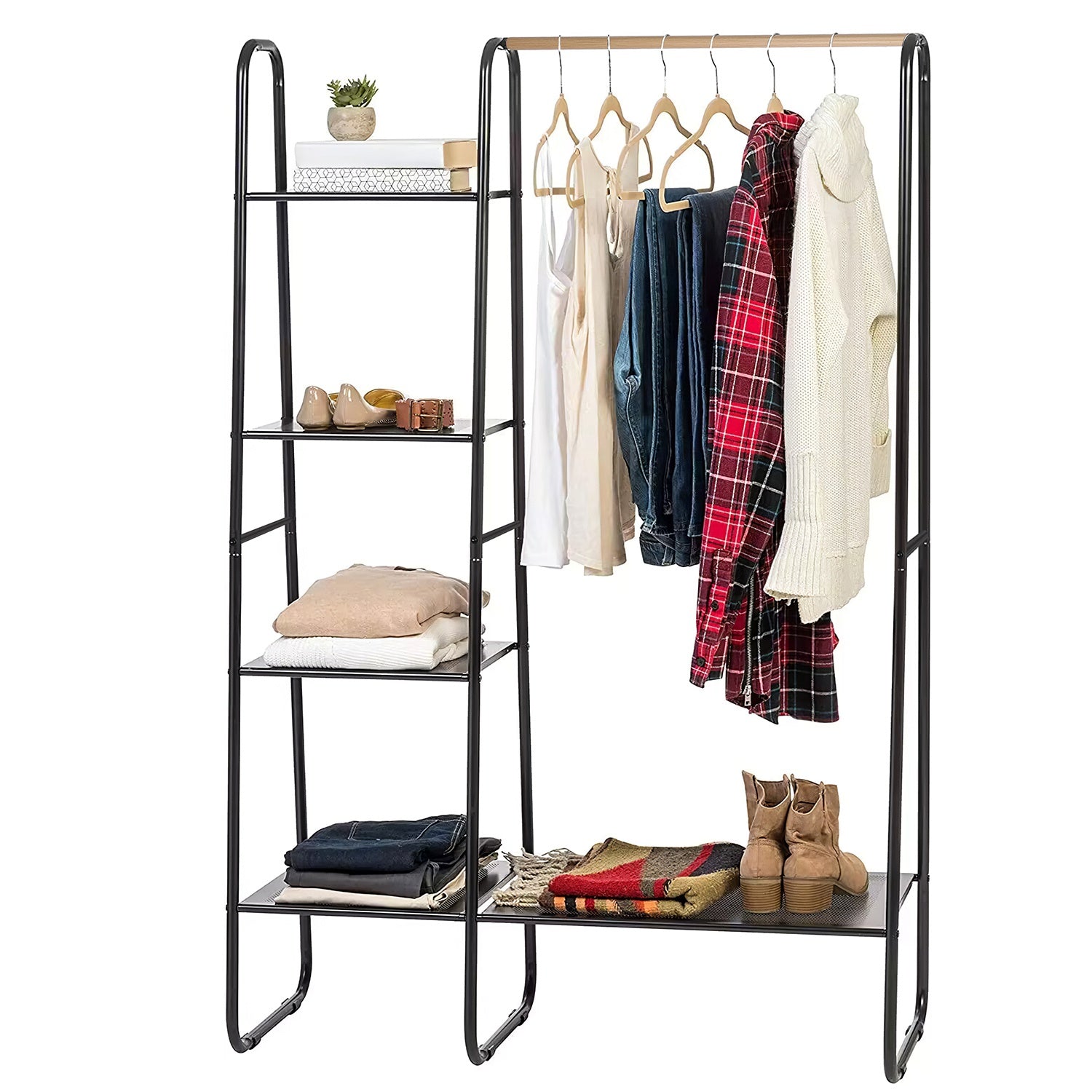 Perchero de metal para ropa, organizador de zapatos y ropa, estantes organizadores de ropa independientes, perchero de ropa con 1 barra para colgar