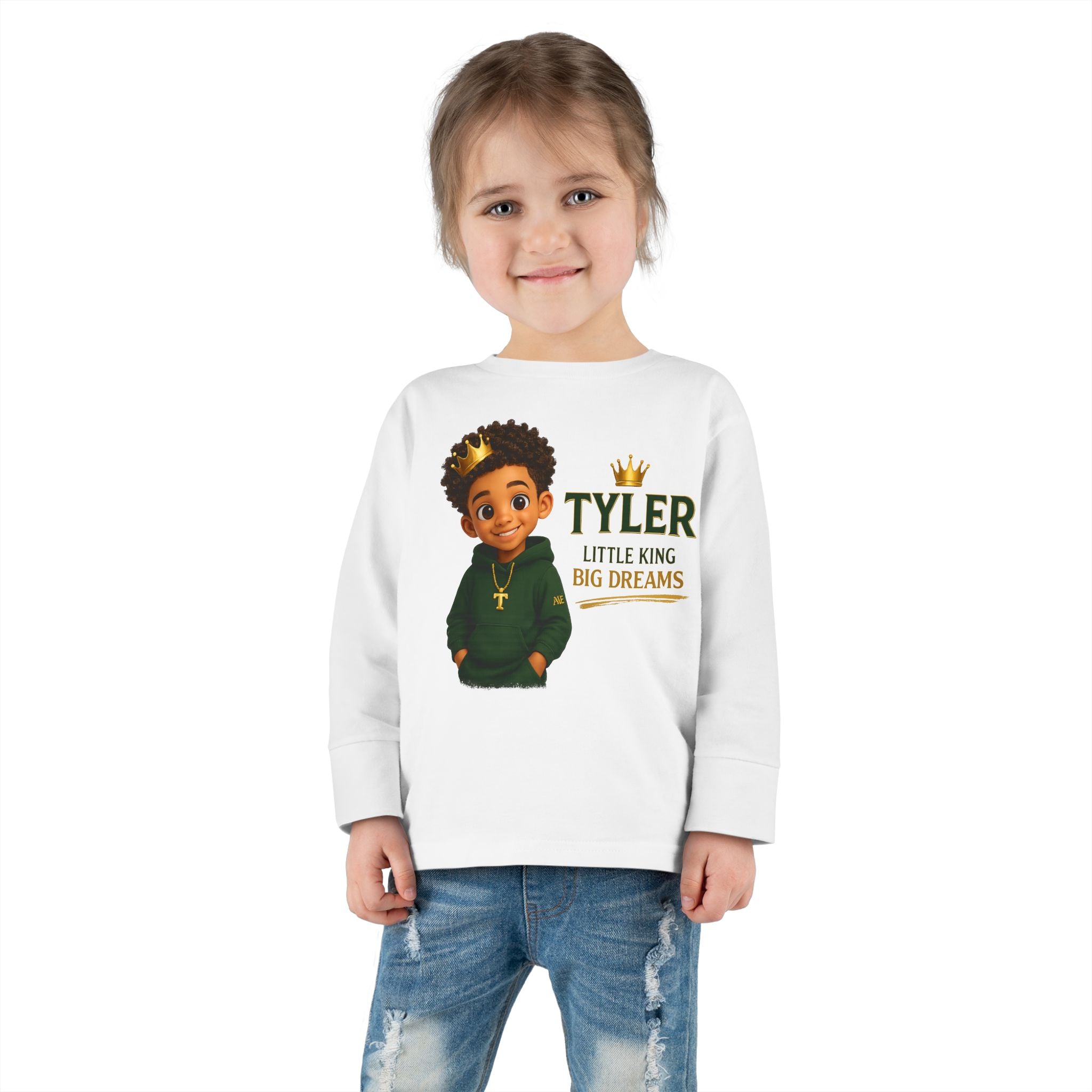 Toddler Tee — "Tyler" Little King Graphic Long Sleeve (Built on Faith, Fueled by Dreams)