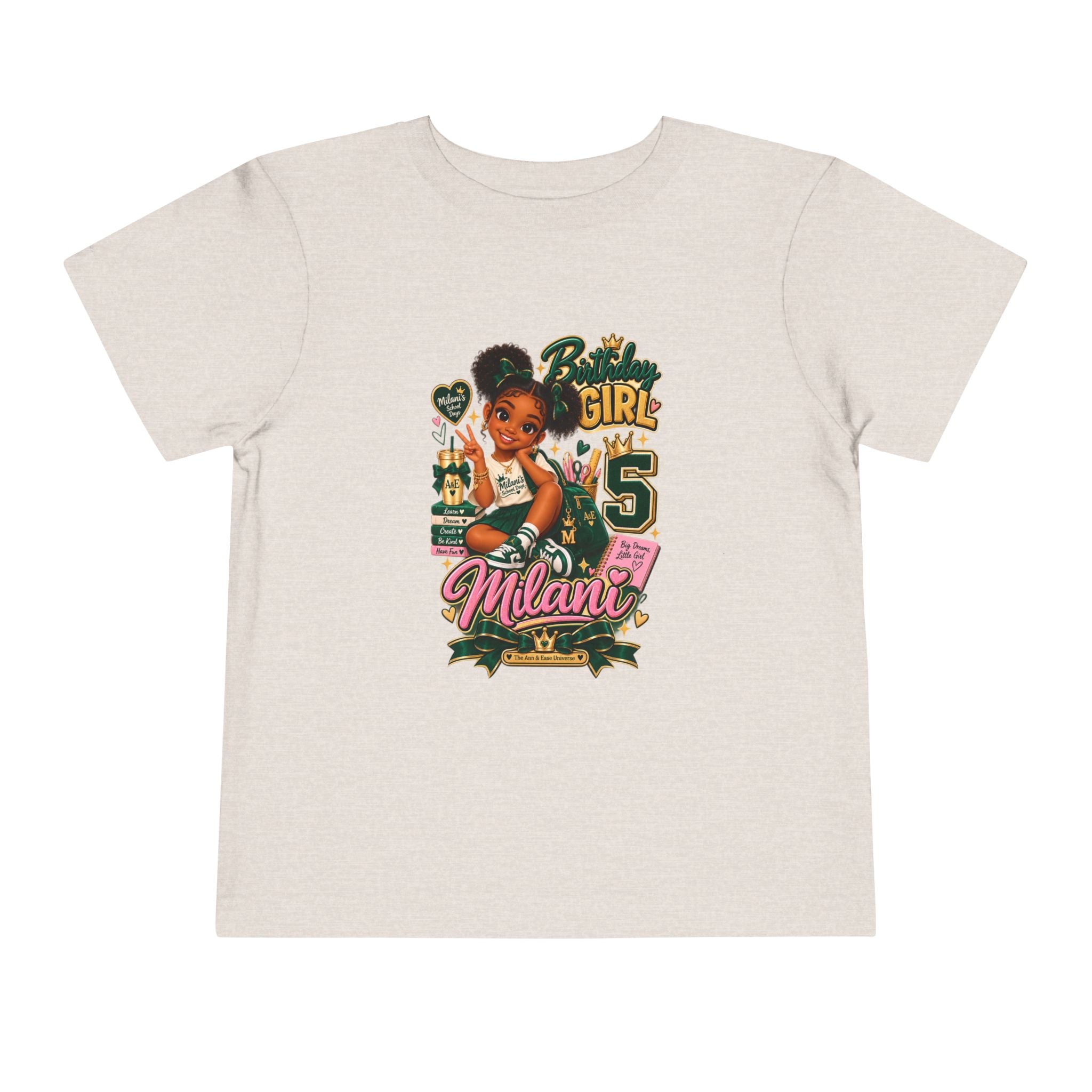 Toddler Tee — 'Milani's 5th Birthday' Cute Girl Graphic Shirt