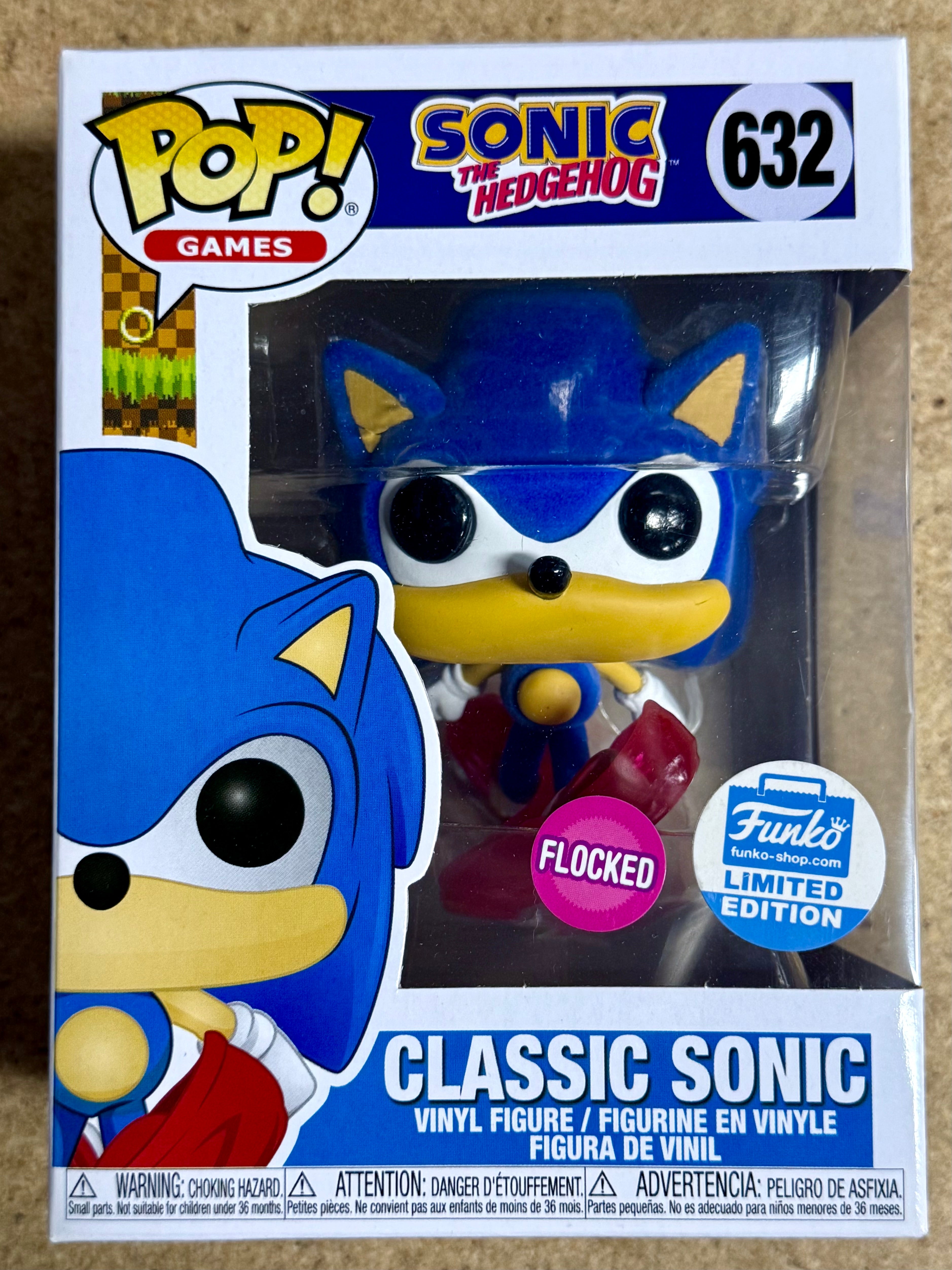 Funko Pop! Games Flocked Classic Sonic The Hedgehog #632 Exclusivo FS 2020