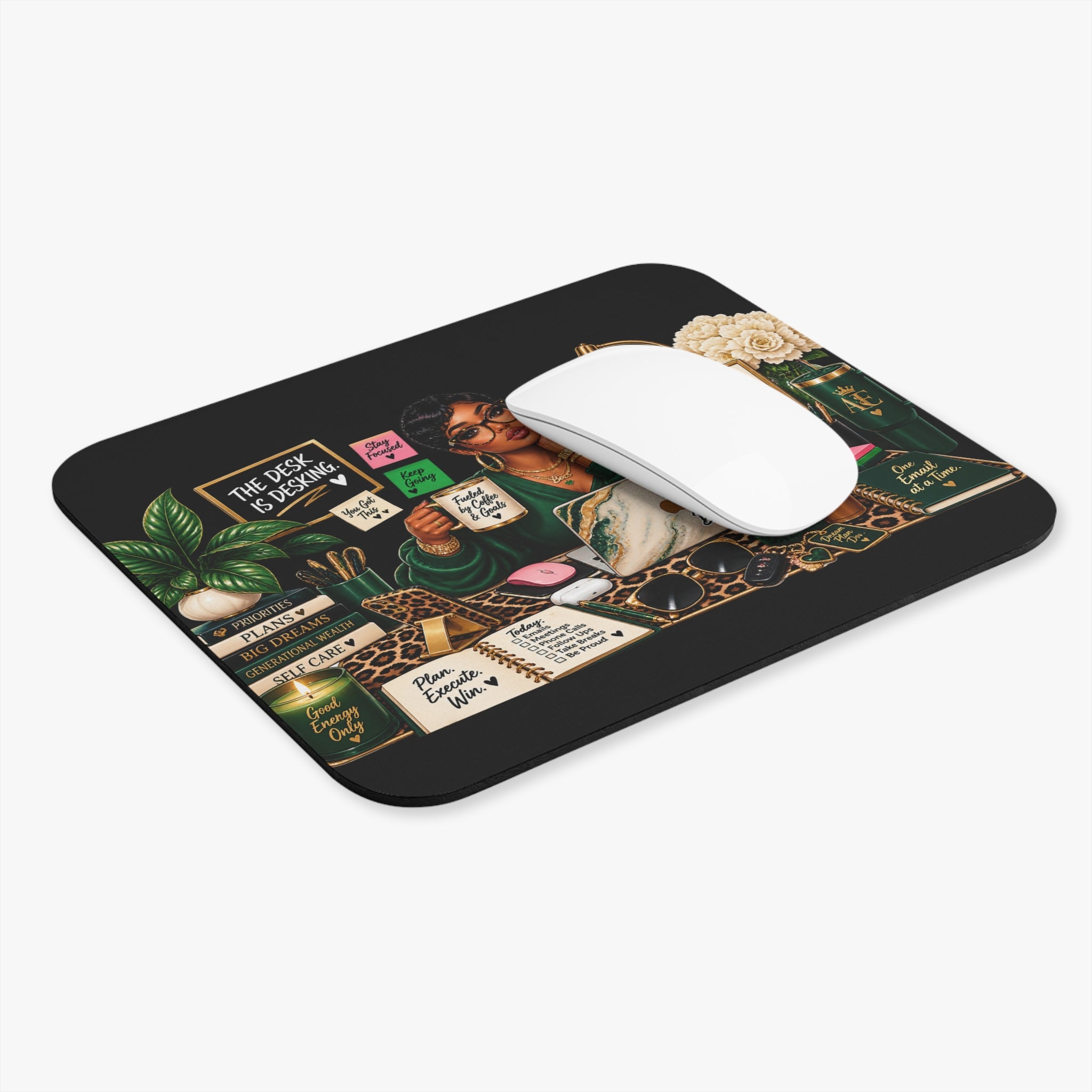 Boss Lady Desk Mouse Pad — Motivational Office Decor with "Booked, Busy, Blessed" Design