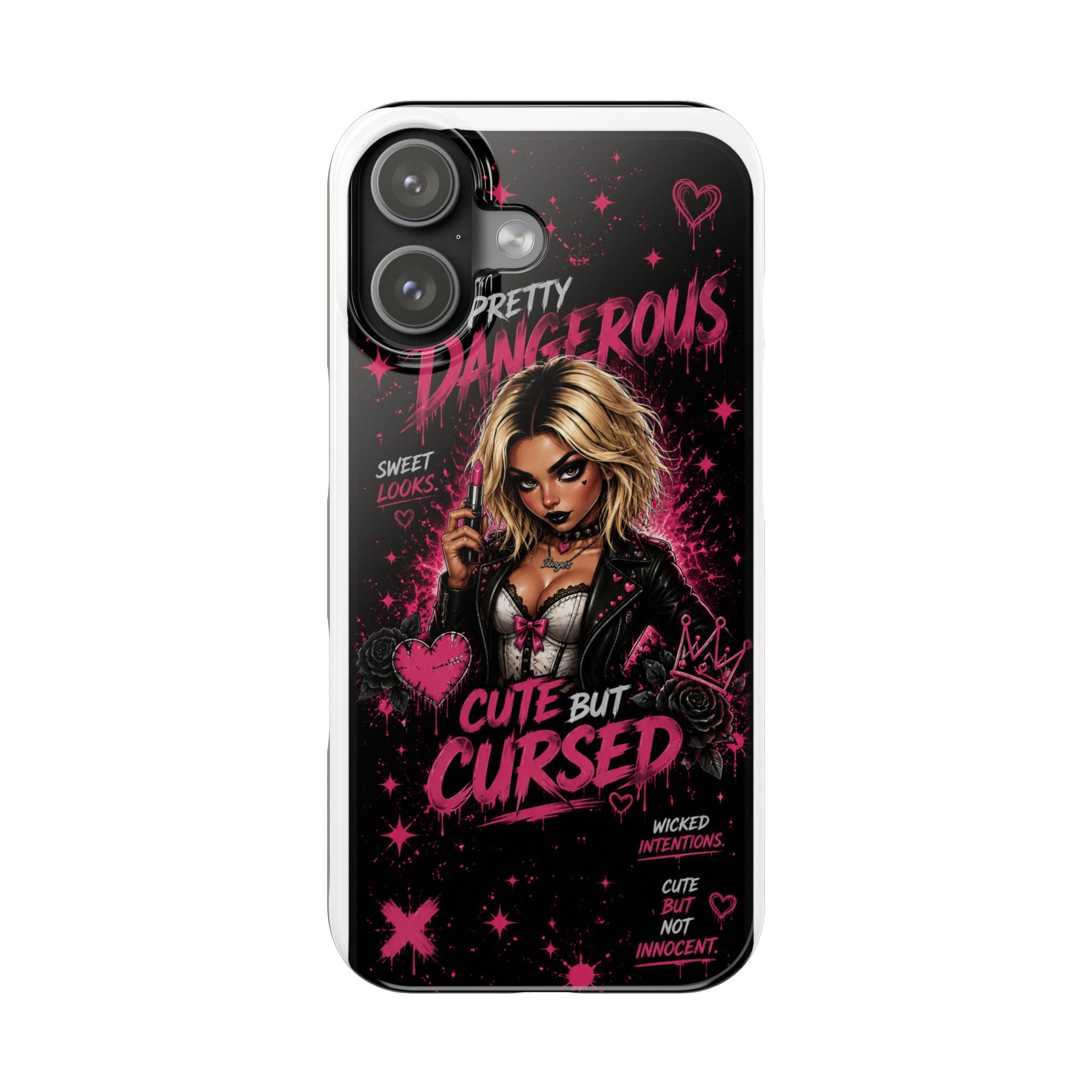 Slim Phone Case — "Pretty Dangerous, Cute But Cursed" Gothic Pop Art Phone Cover