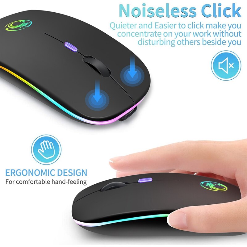 Ratón Inalámbrico Bluetooth RGB Recargable Ratón Inalámbrico para Computadora Silencioso Mause LED Retroiluminado Ergonómico Ratón Gamer para Laptop PC