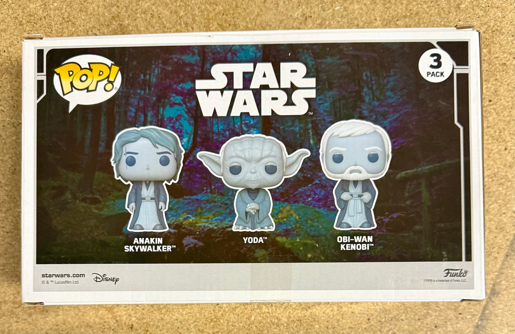 Funko Pop! Star Wars Anakin Skywalker, Obi-Wan Kenobi y Yoda Brilla en la Oscuridad Paquete de 3 Exclusivo de Amazon