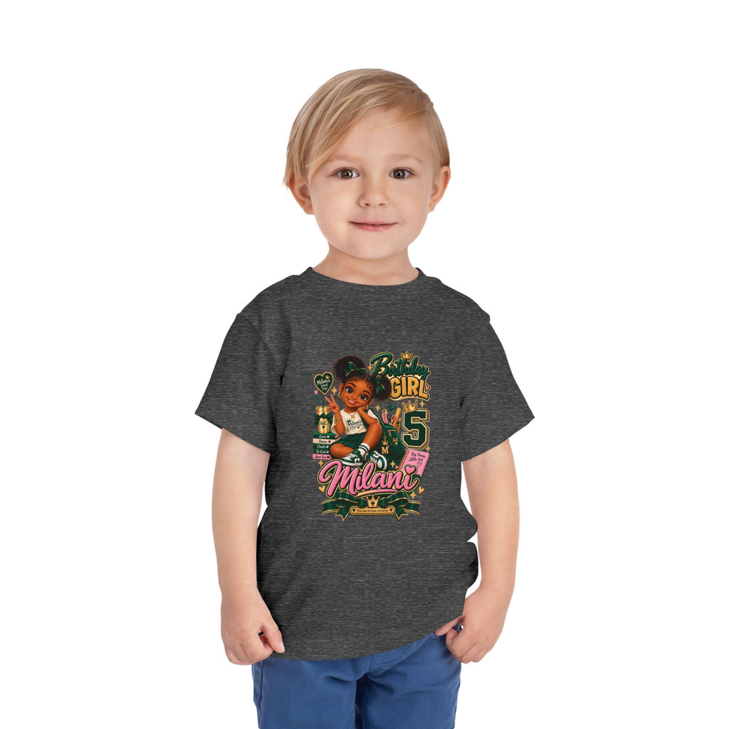 Toddler Tee — 'Milani's 5th Birthday' Cute Girl Graphic Shirt