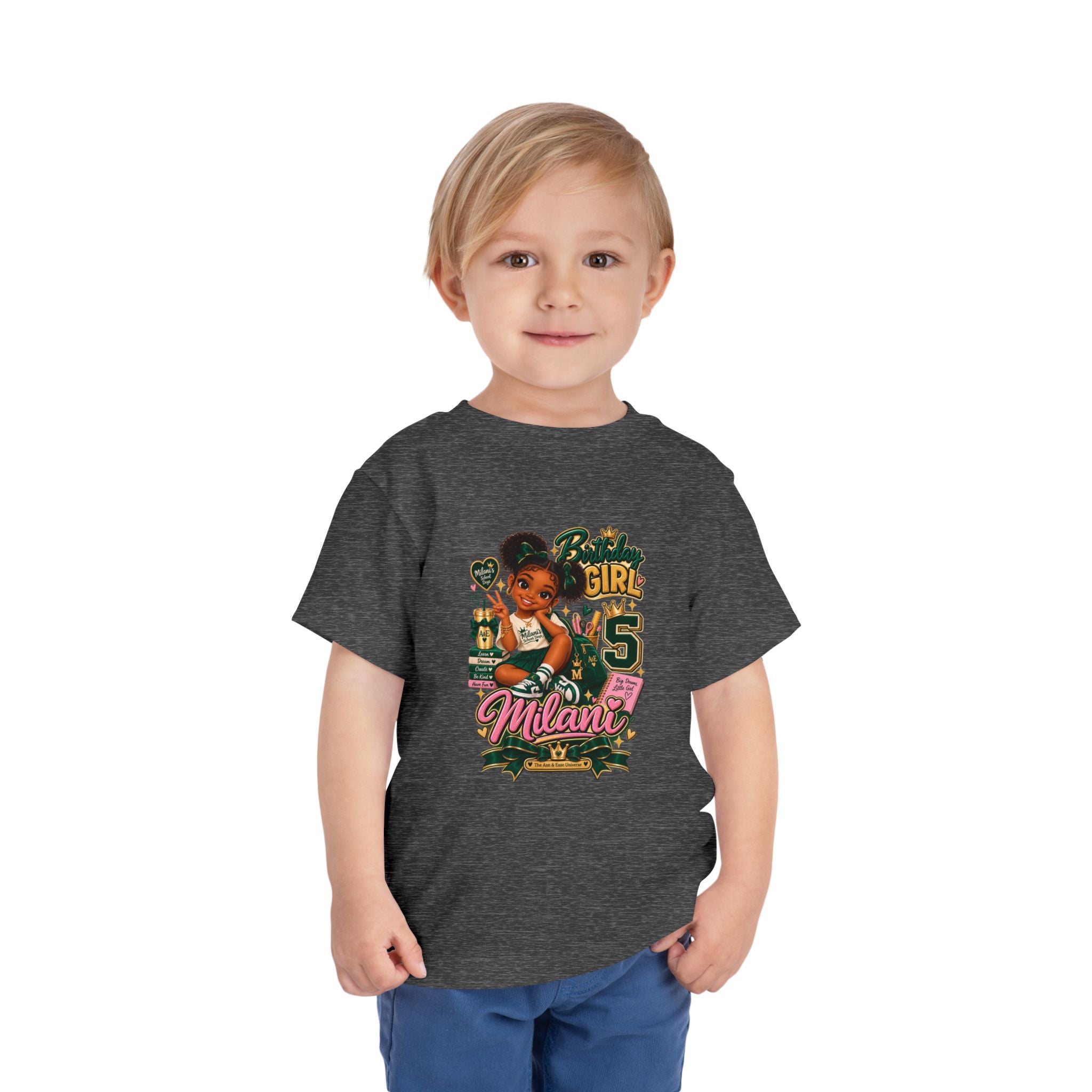 Toddler Tee — 'Milani's 5th Birthday' Cute Girl Graphic Shirt