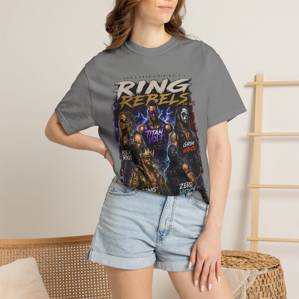 Playera — Camiseta gráfica Ring Rebels (Rex Riot, Titan Bolt, Grim Havoc, King Vandal, Zero Mercy)