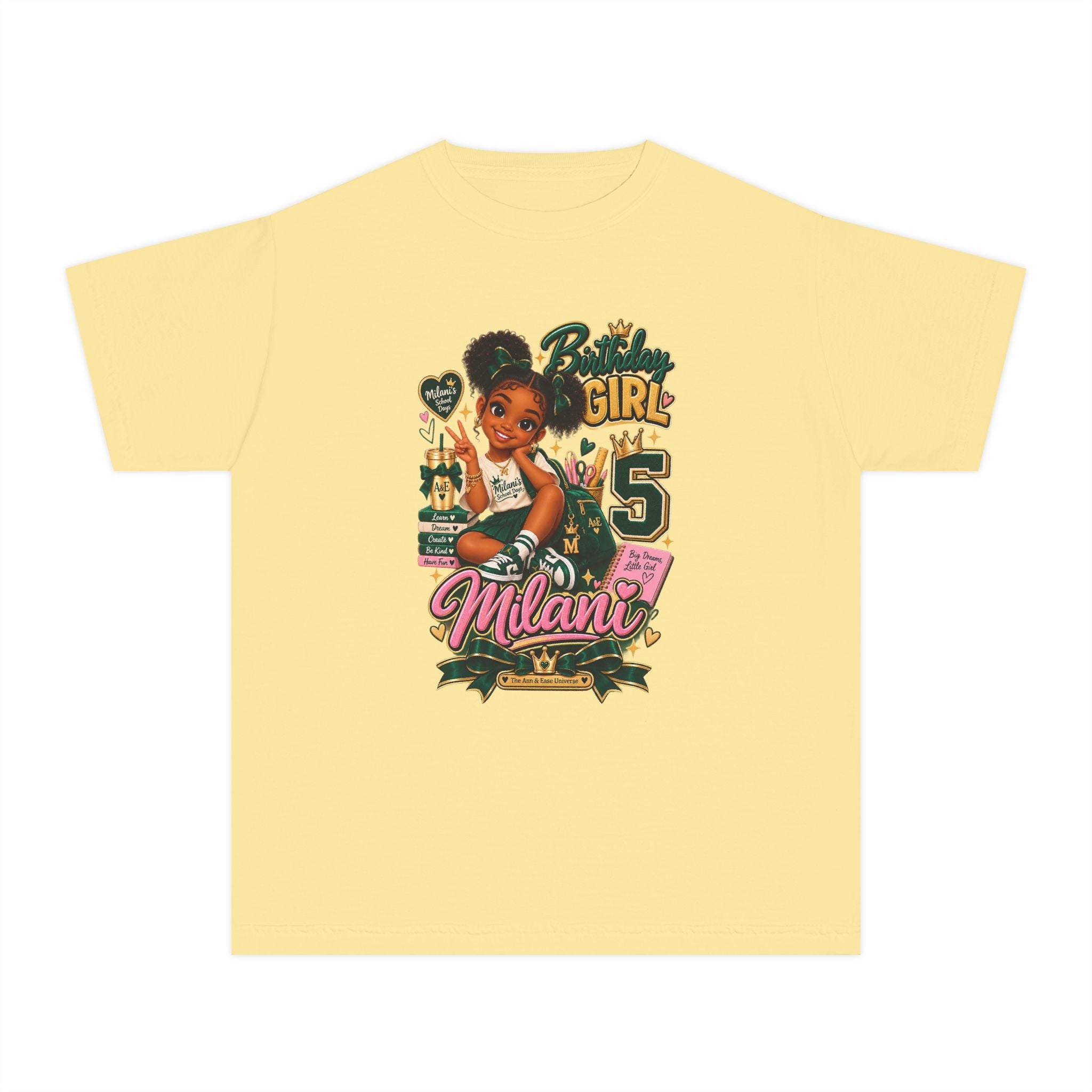 Youth Tee — "Birthday Girl 5" Personalized Kids' 5th Birthday Shirt