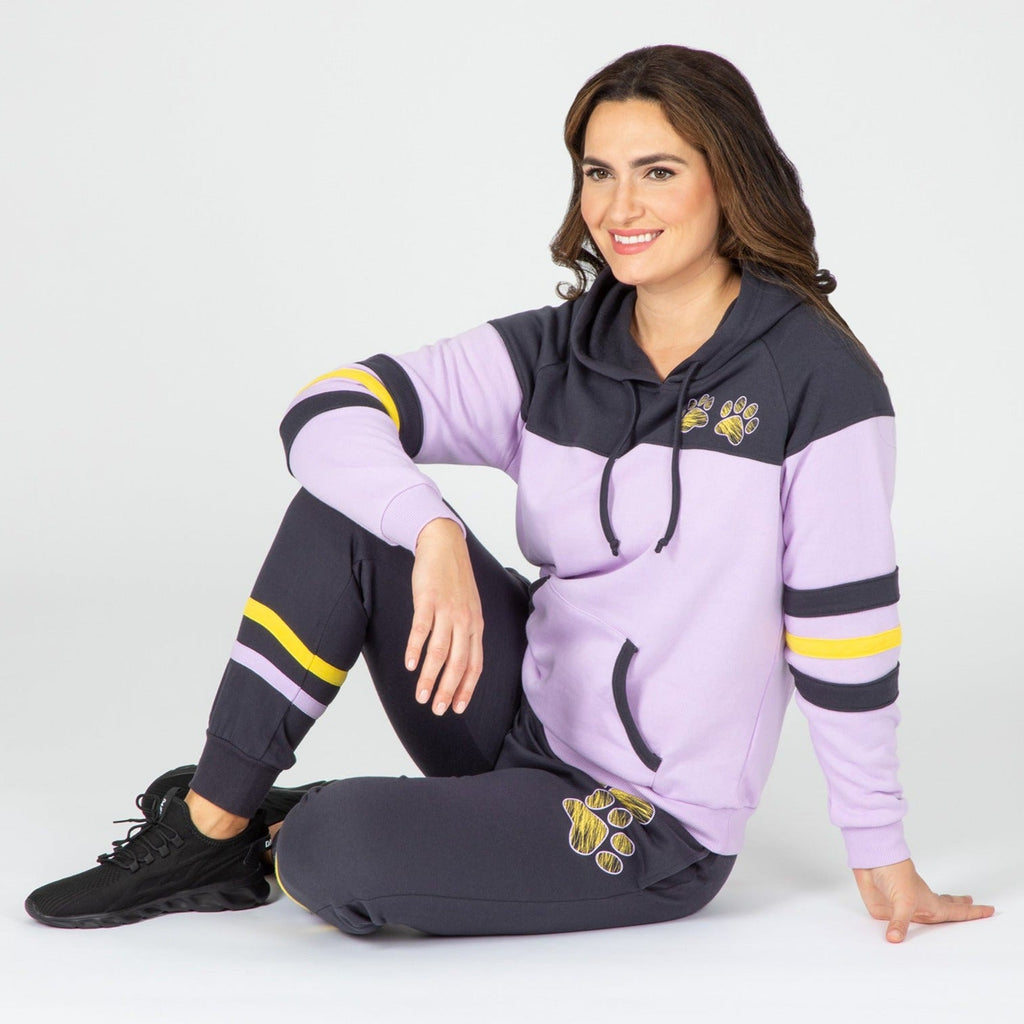 Sudadera con capucha y aplique cruzado de pata a rayas