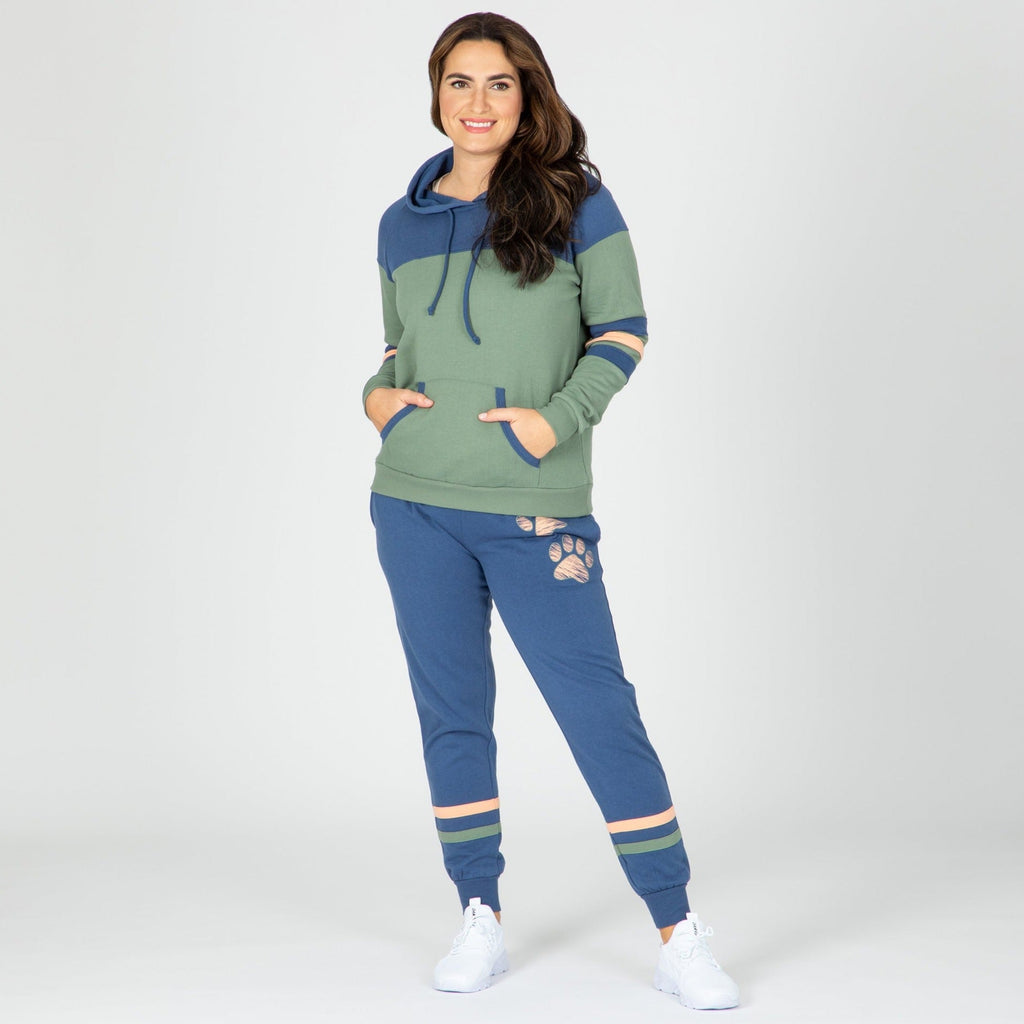 Sudadera con capucha y aplique cruzado de pata a rayas
