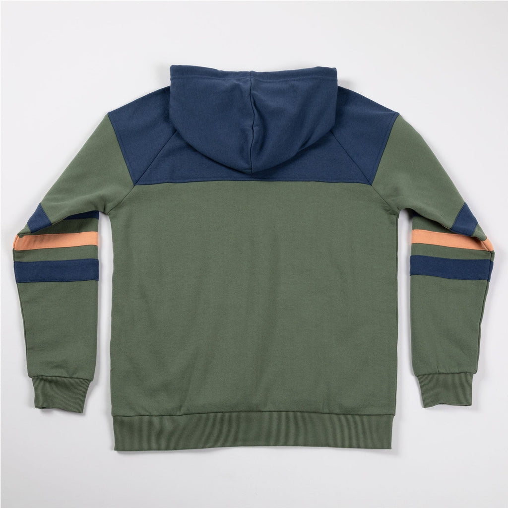 Sudadera con capucha y aplique cruzado de pata a rayas