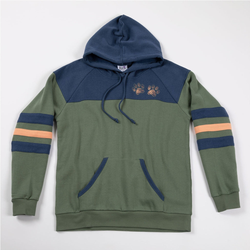 Sudadera con capucha y aplique cruzado de pata a rayas