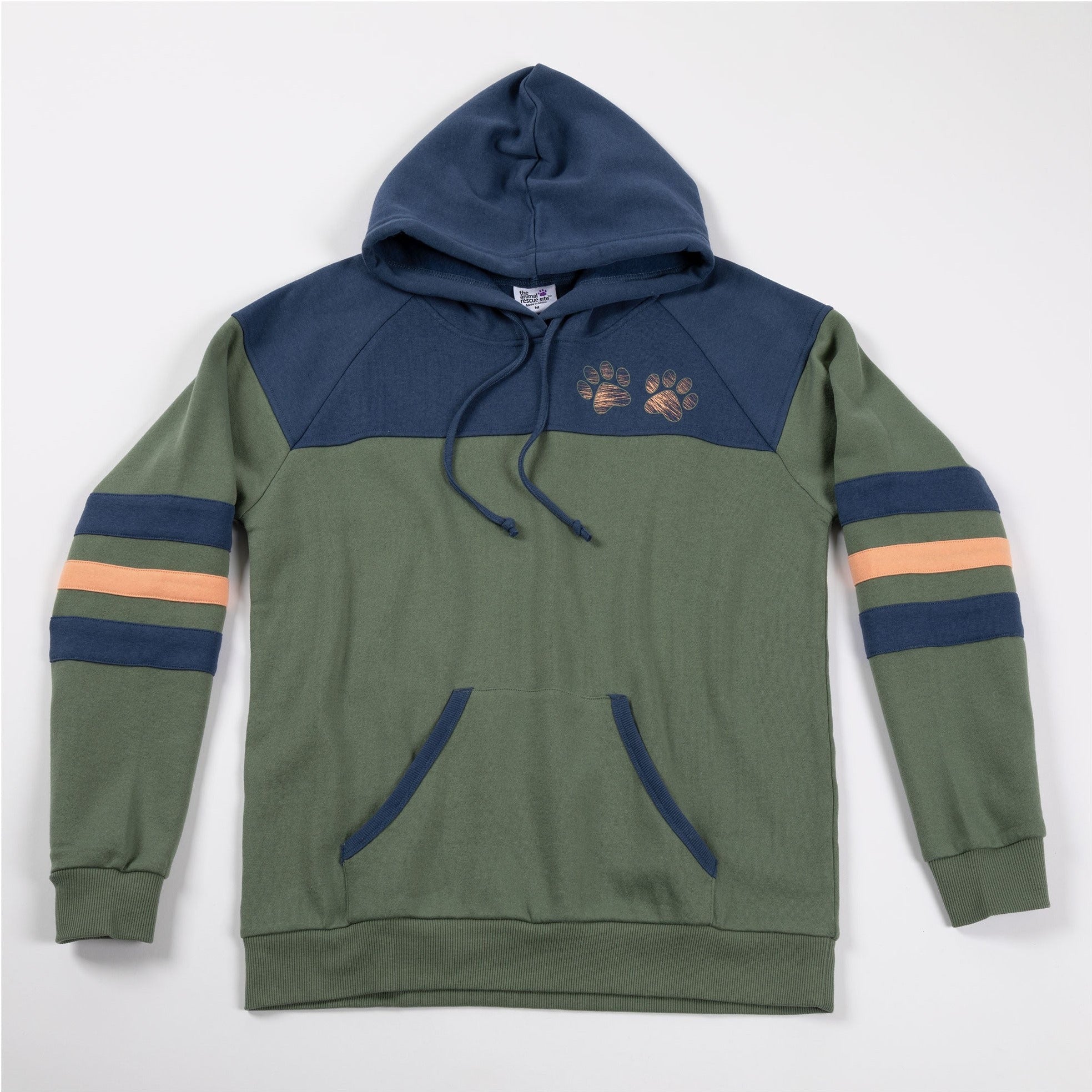 Sudadera con capucha y aplique cruzado de pata a rayas